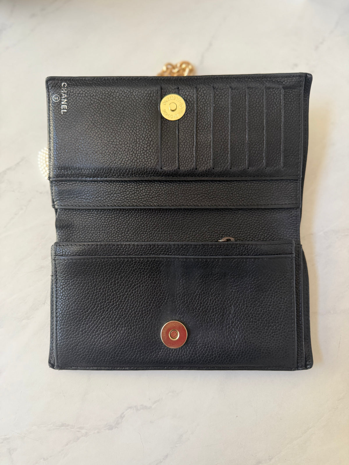 Black Chanel Calfskin Wallet w/ Chain