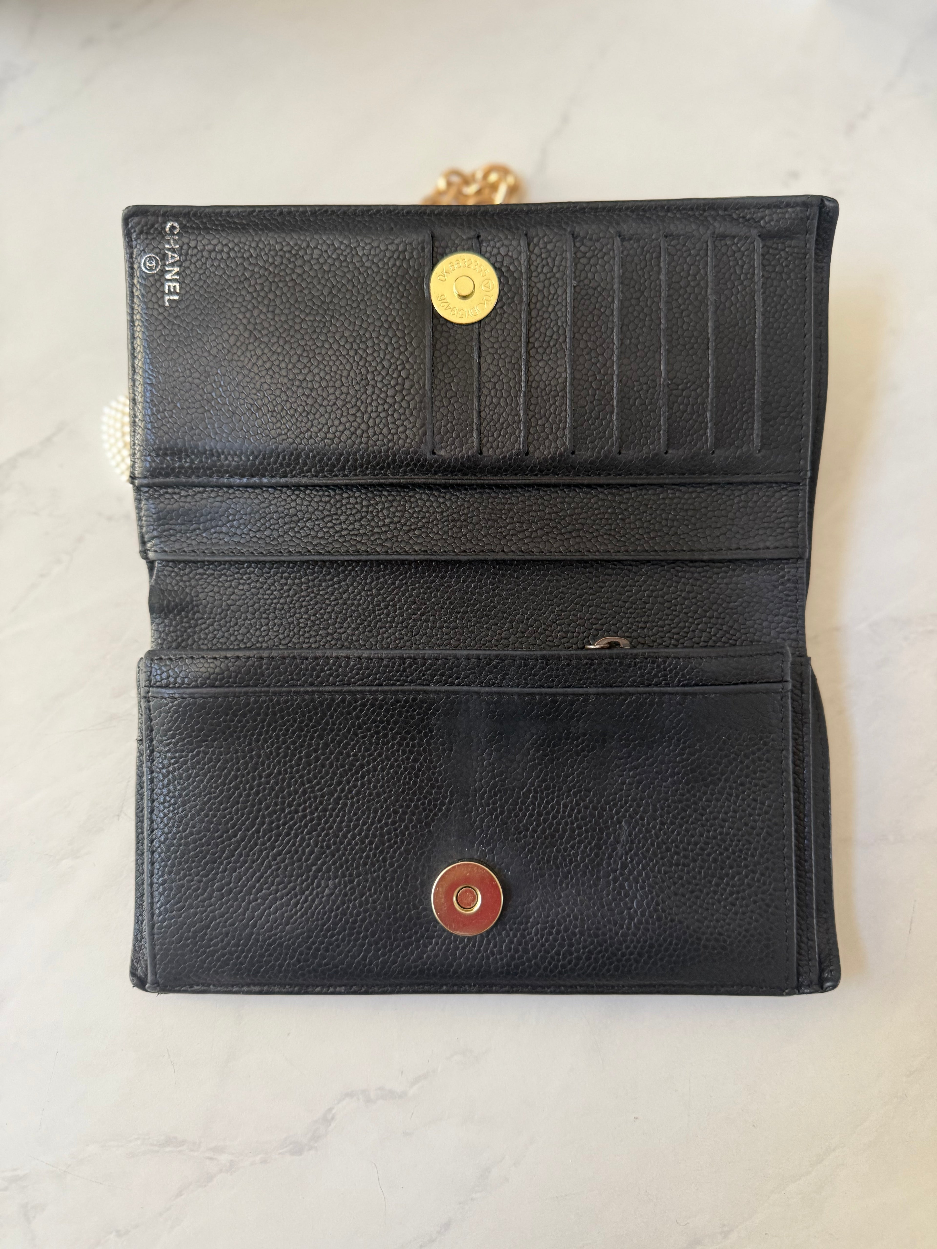 Black Chanel Calfskin Wallet w/ Chain