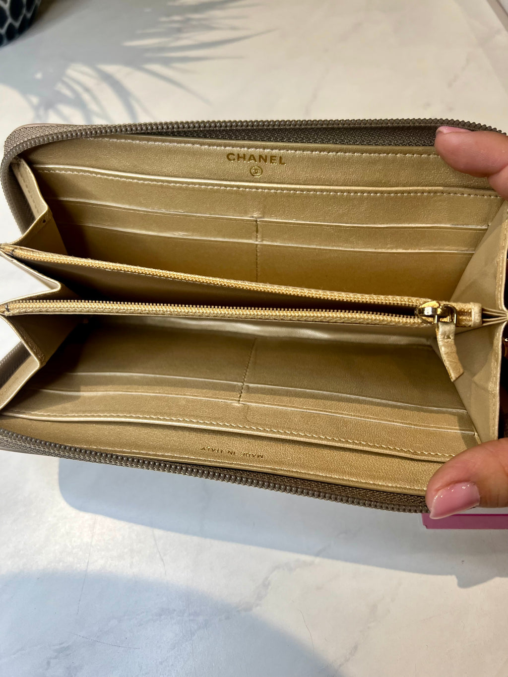 Chanel Lambskin Camellia  Nude Wallet