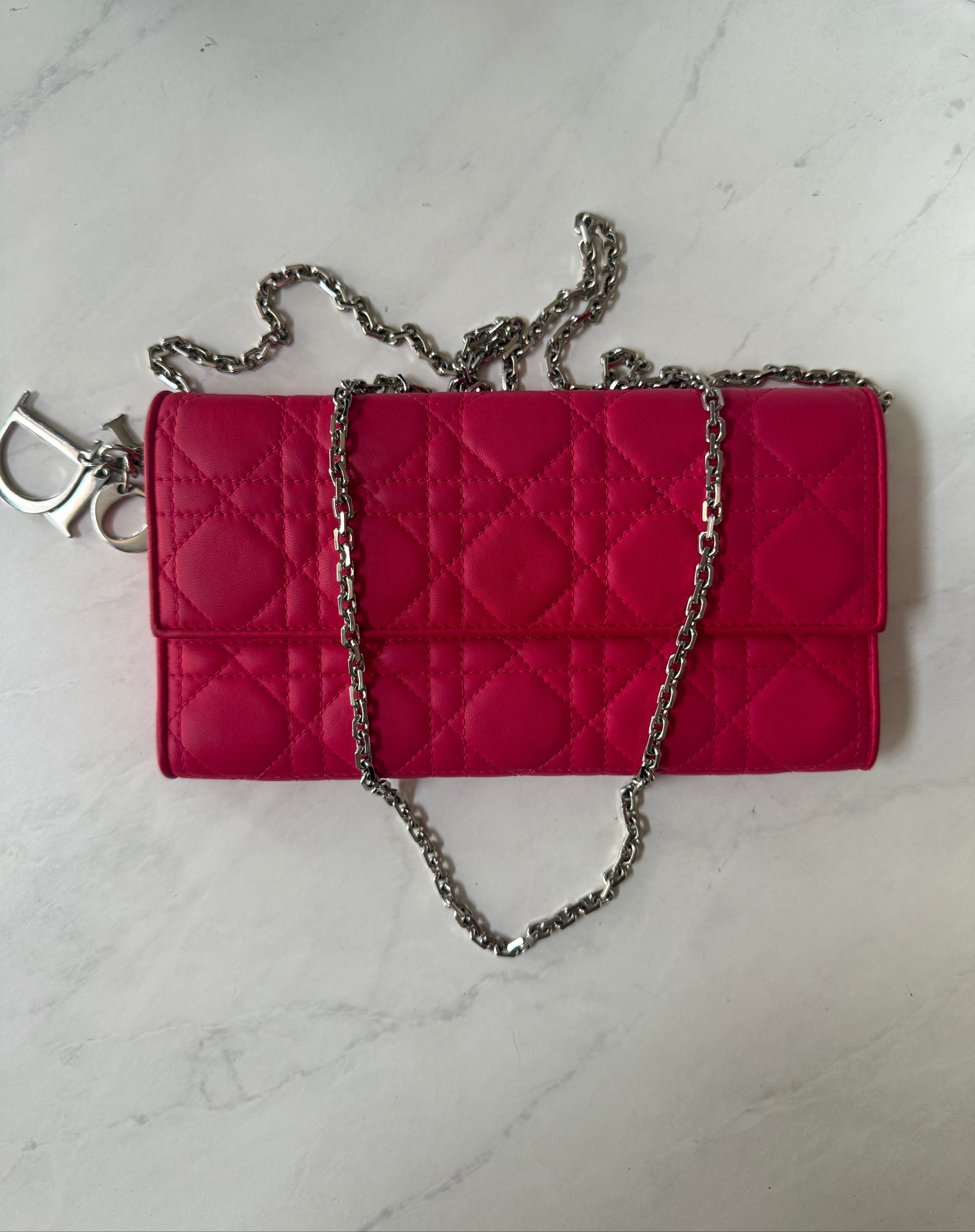 Pink Dior Cannage Wallet On Chain