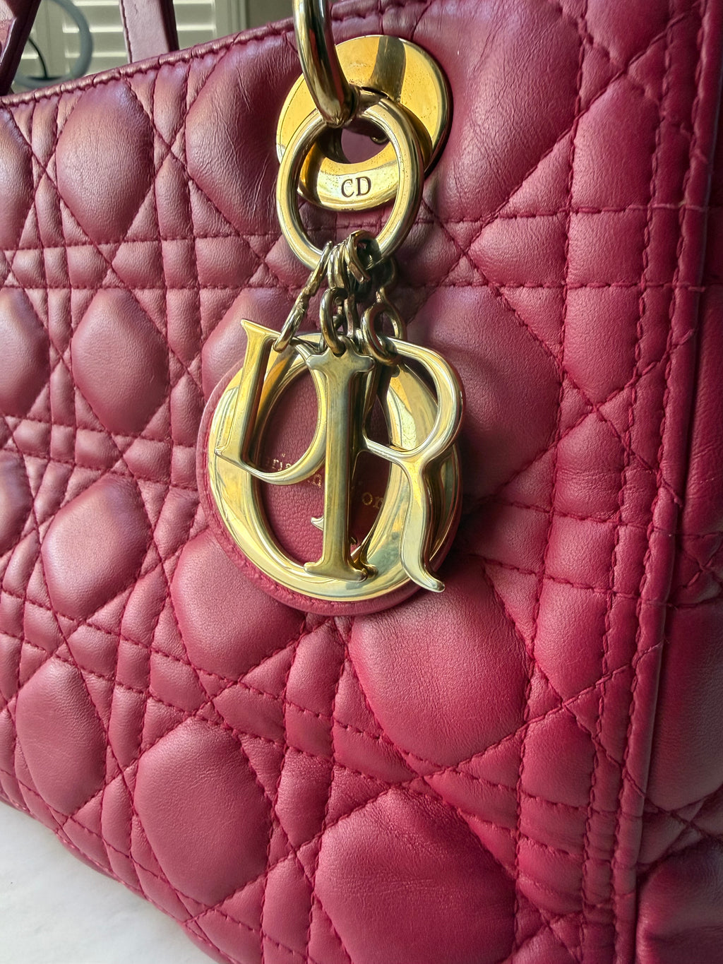 Preloved Christian Dior Lambskin Cannage Medium Lady Dior Fuchsia