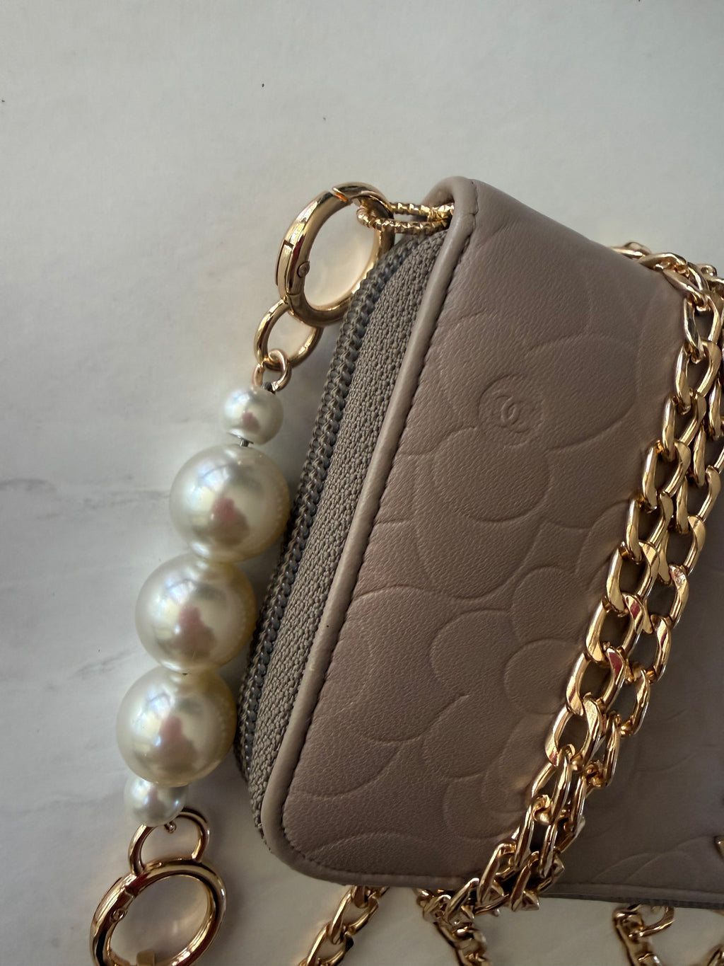 Chanel Lambskin Camellia  Nude Wallet
