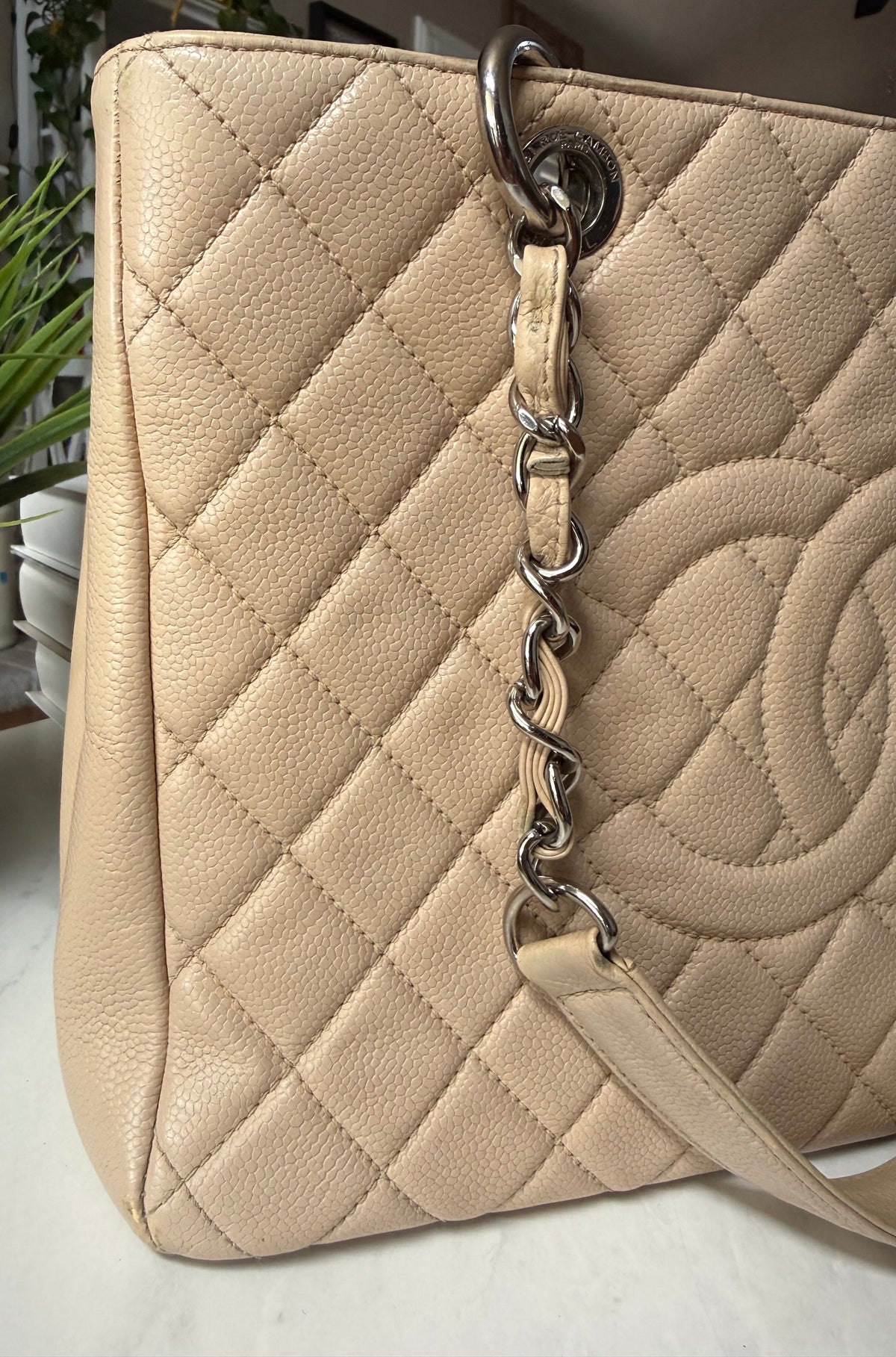 Chanel GST Beige Caviar Leather SHW