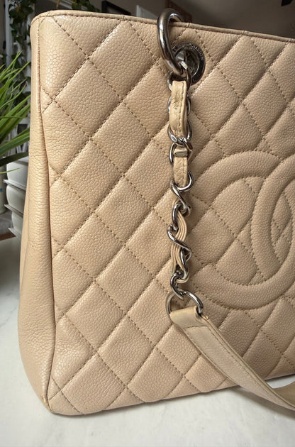 Chanel GST Beige Caviar Leather SHW