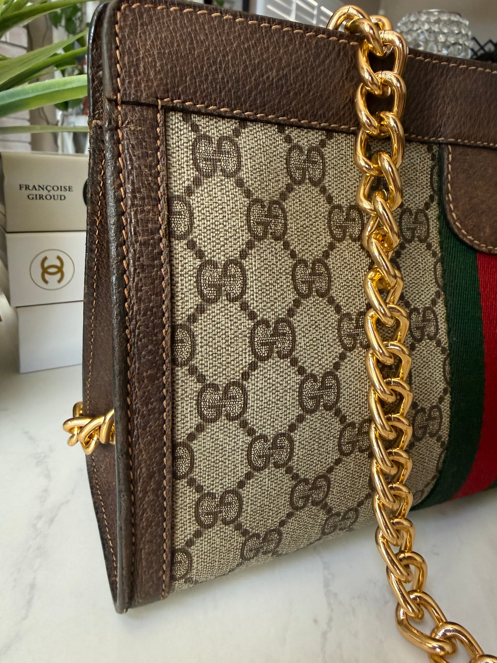 Preloved Large Gucci Ophidia Velcro Clutch w/ added Chain