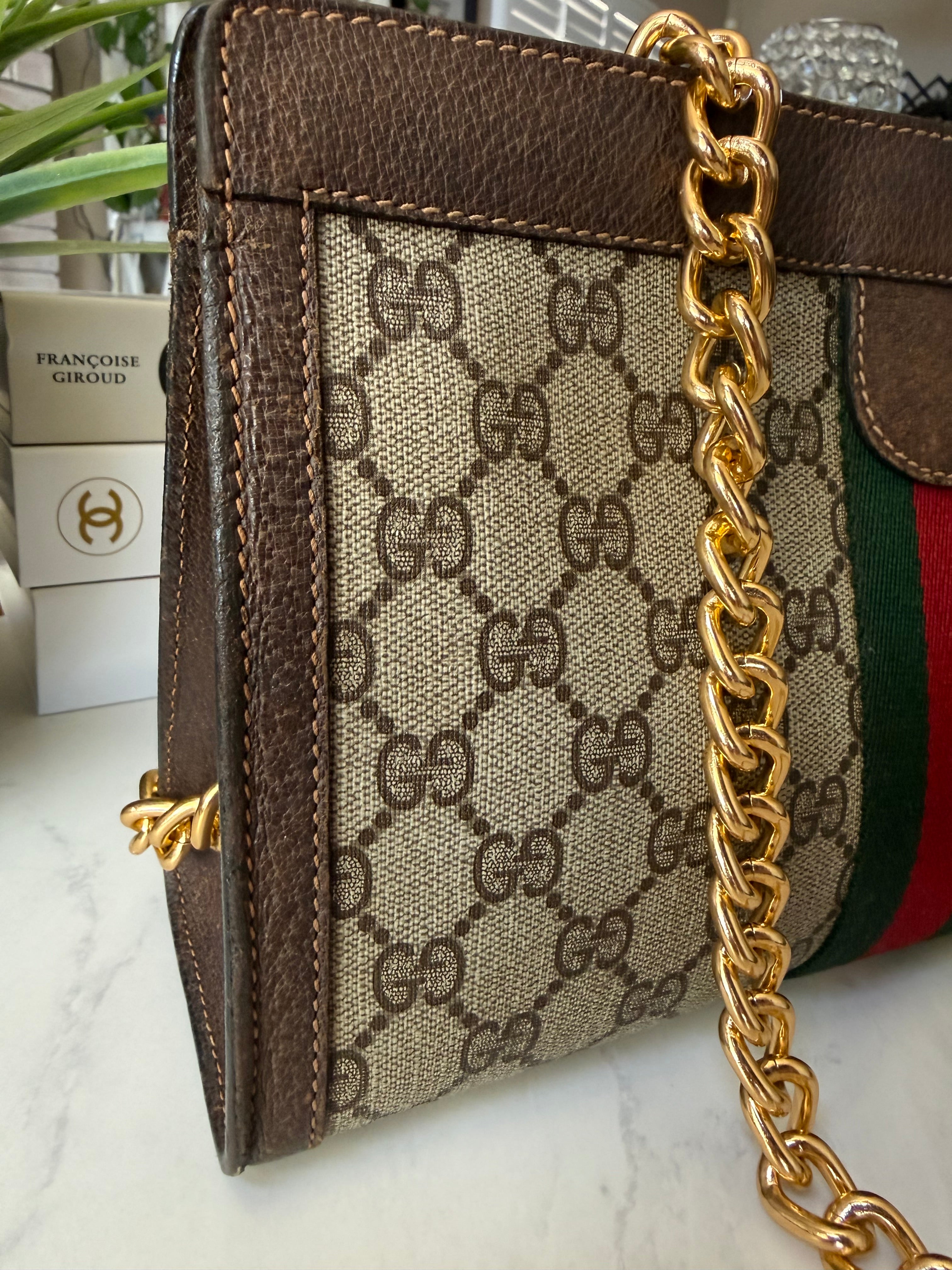 Preloved Large Gucci Ophidia Velcro Clutch w/ added Chain
