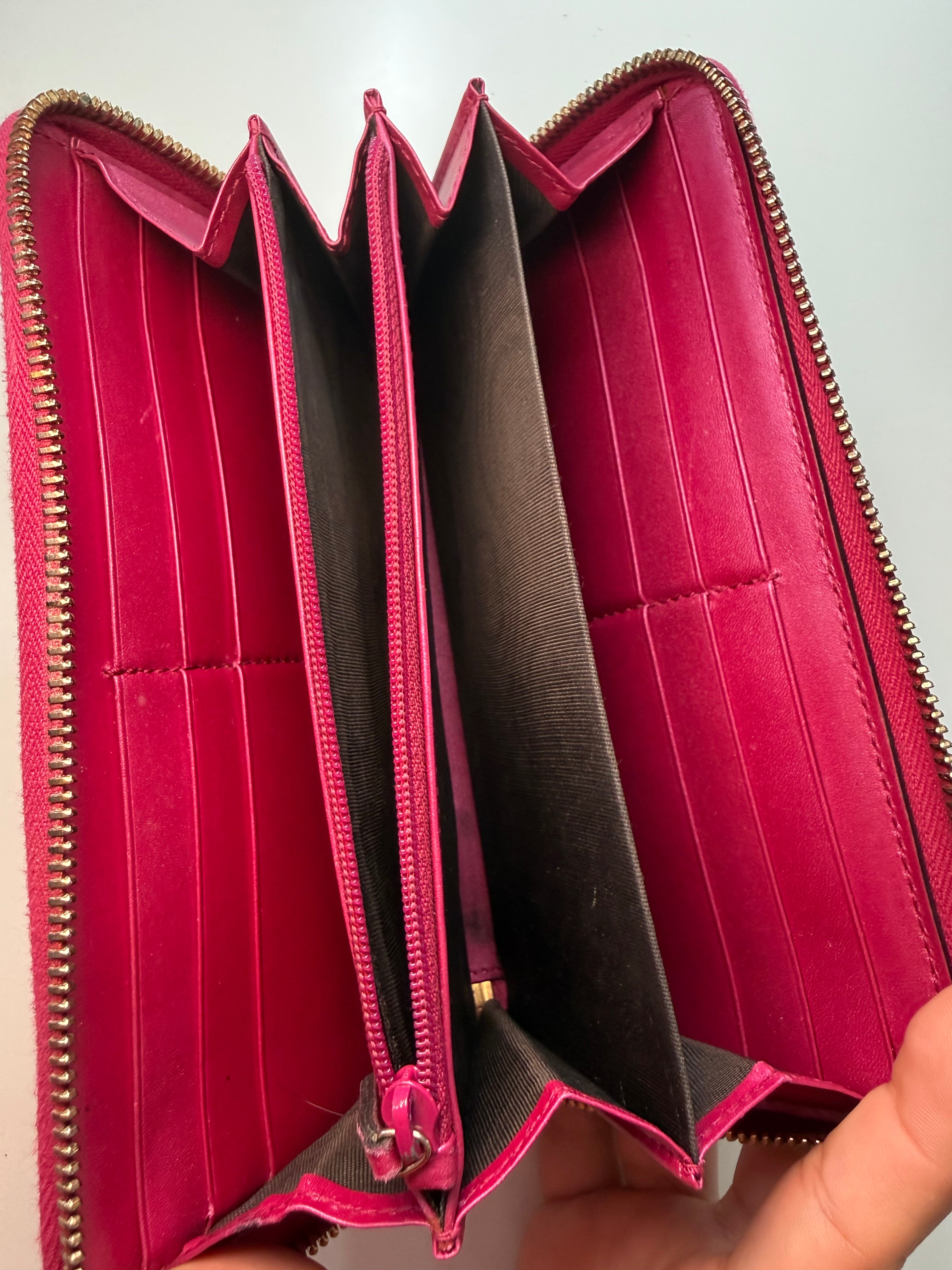 Pink Gucci Zip Wallet Micro Guccissima Patent Leather