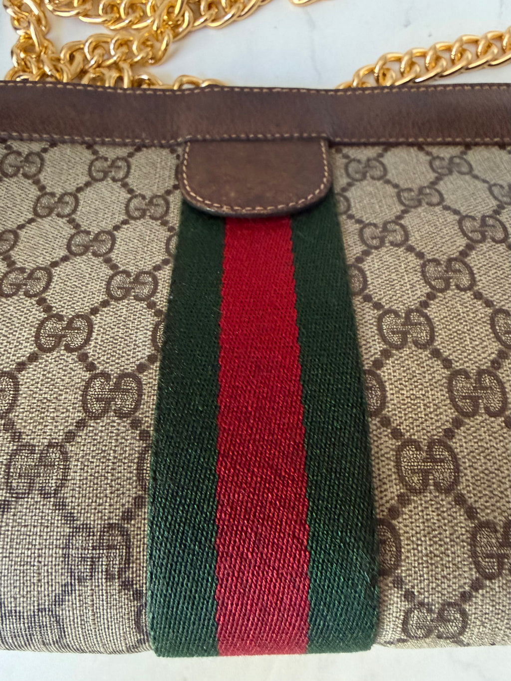 Preloved Large Gucci Ophidia Velcro Clutch w/ added Chain