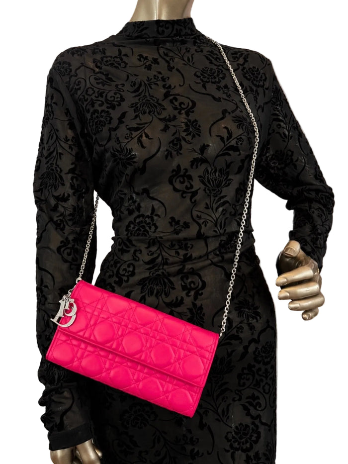 Pink Dior Cannage Wallet On Chain