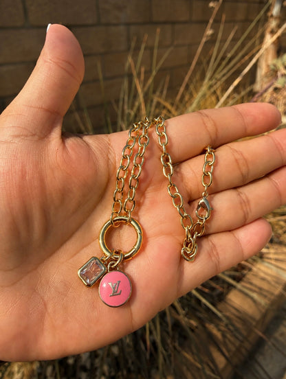 Repurposed LV Pink Charm Necklace
