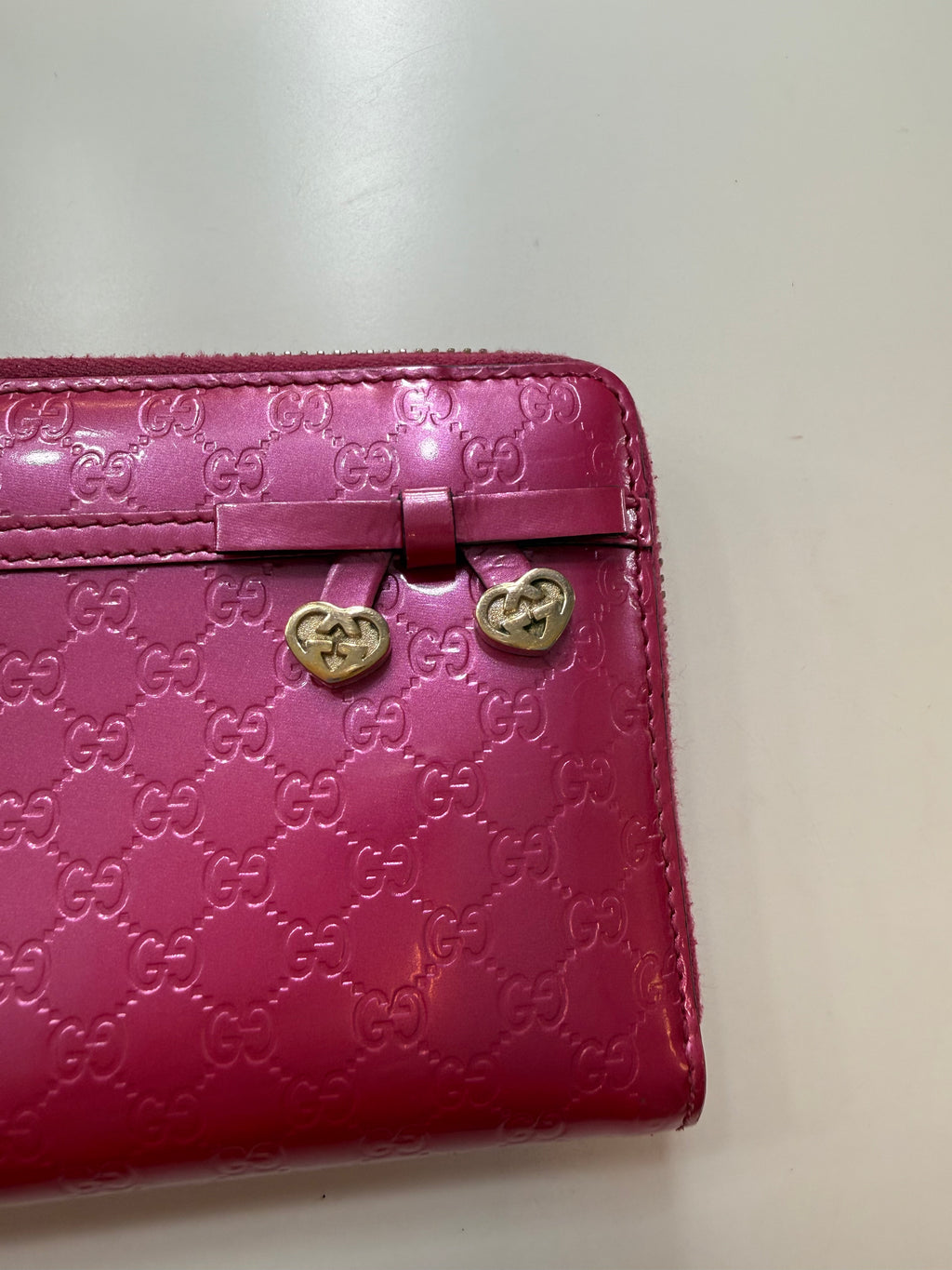 Pink Gucci Zip Wallet Micro Guccissima Patent Leather