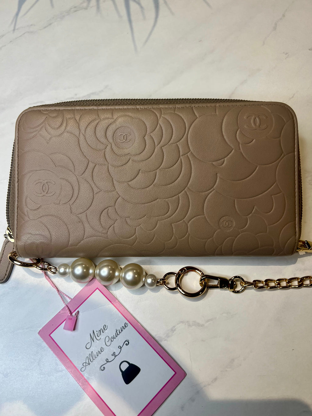 Chanel Lambskin Camellia  Nude Wallet