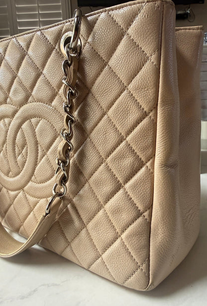 Chanel GST Beige Caviar Leather SHW