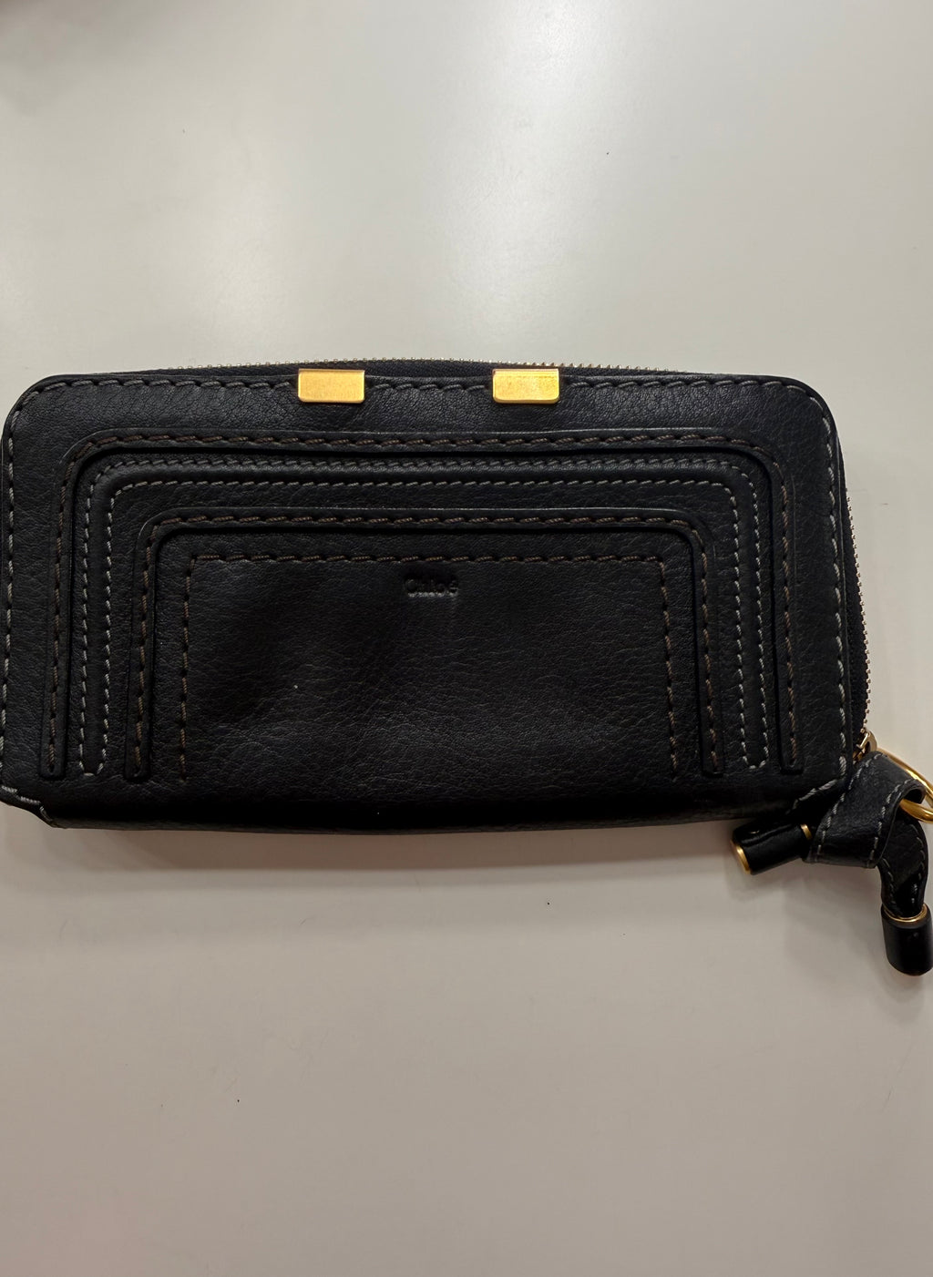 Dark Blue Chloe Grained Calfskin Marcie Long Zip Around Wallet