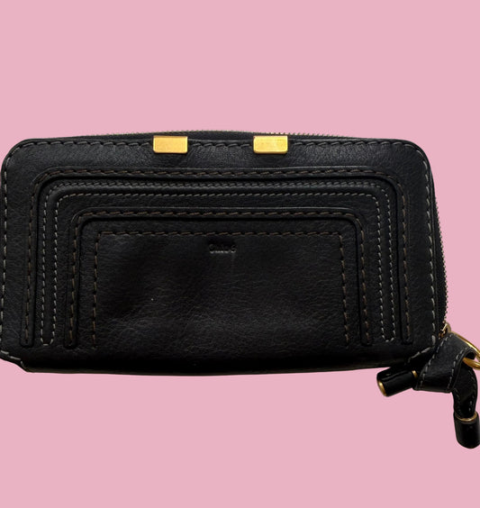 Dark Blue Chloe Grained Calfskin Marcie Long Zip Around Wallet