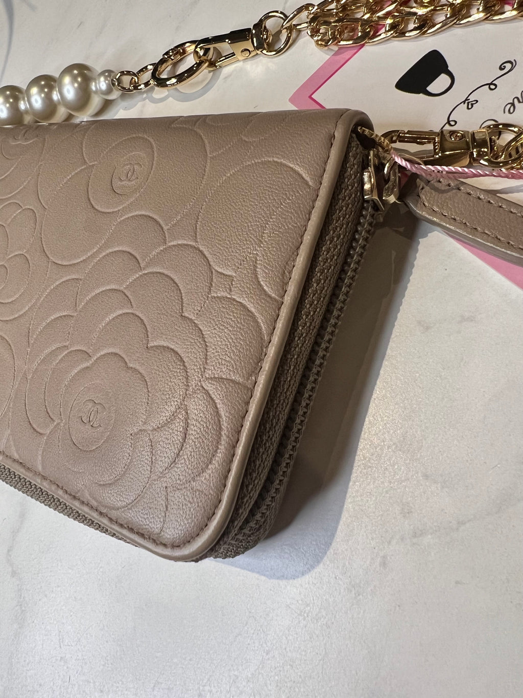 Chanel Lambskin Camellia  Nude Wallet