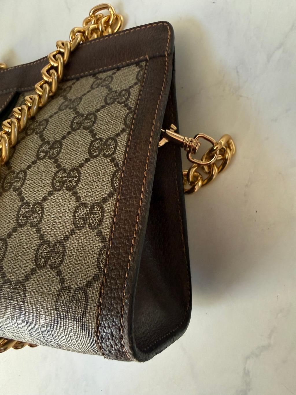 Preloved Large Gucci Ophidia Velcro Clutch w/ added Chain