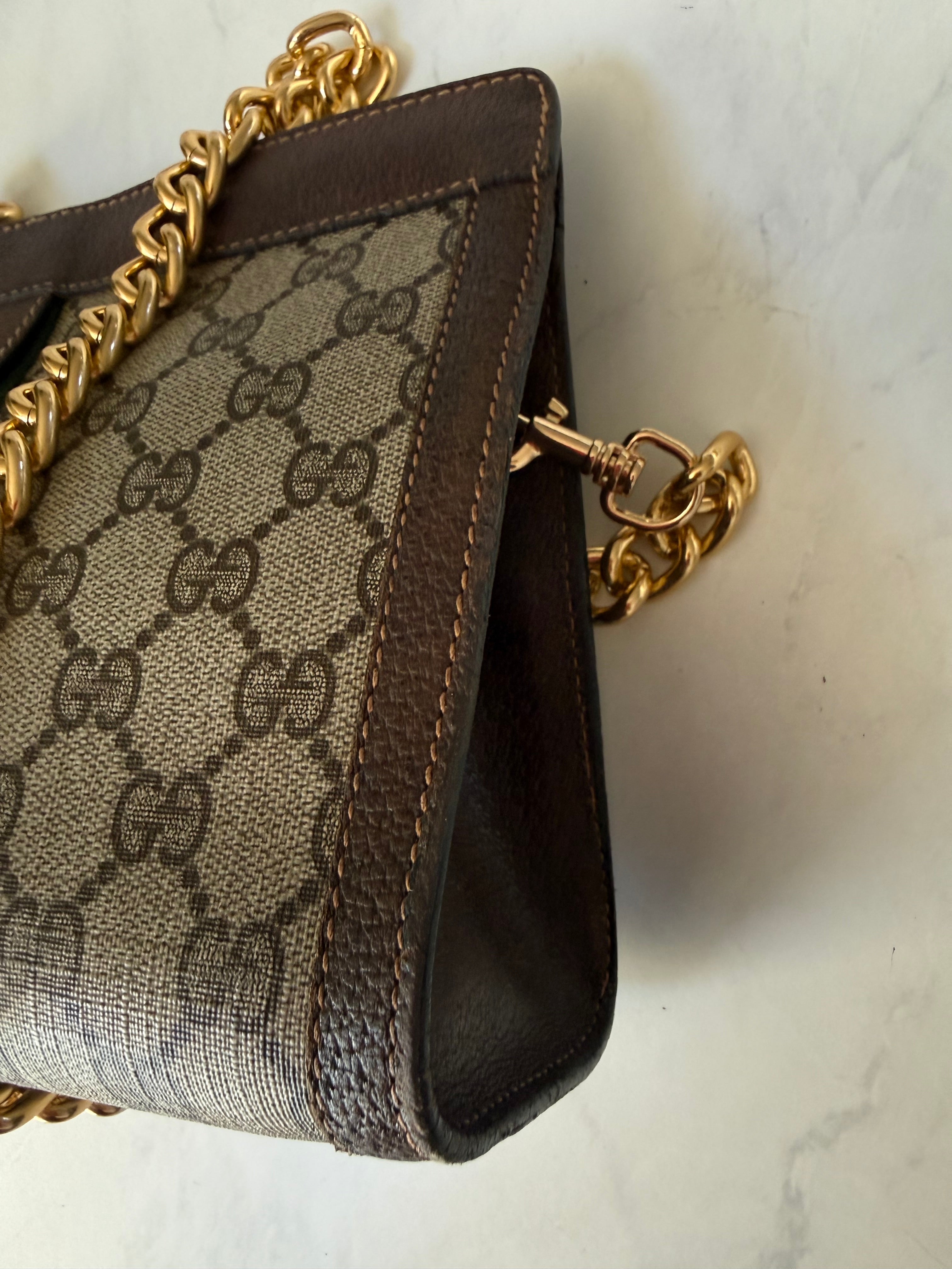 Preloved Large Gucci Ophidia Velcro Clutch w/ added Chain