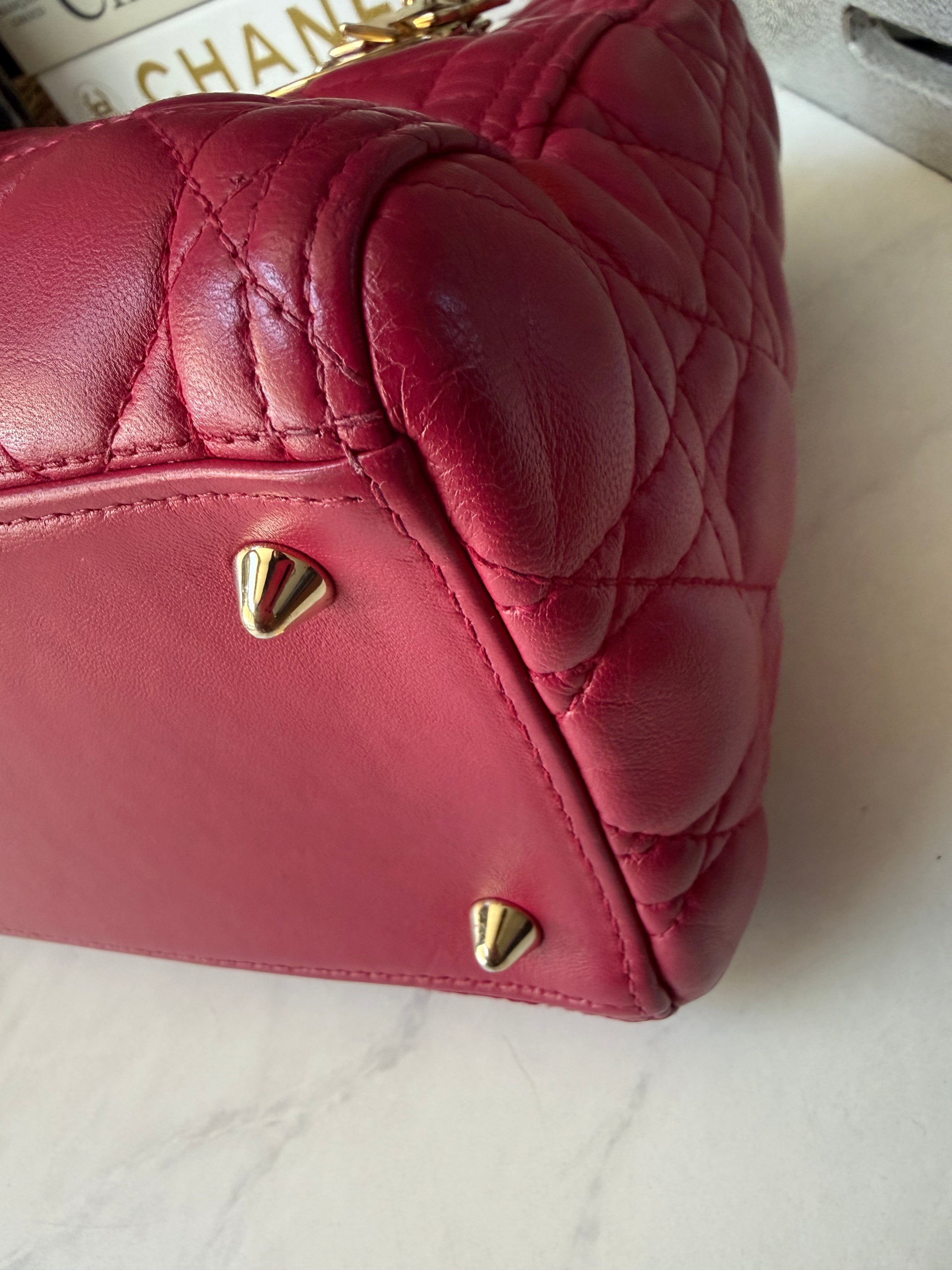 Preloved Christian Dior Lambskin Cannage Medium Lady Dior Fuchsia