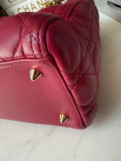 Preloved Christian Dior Lambskin Cannage Medium Lady Dior Fuchsia