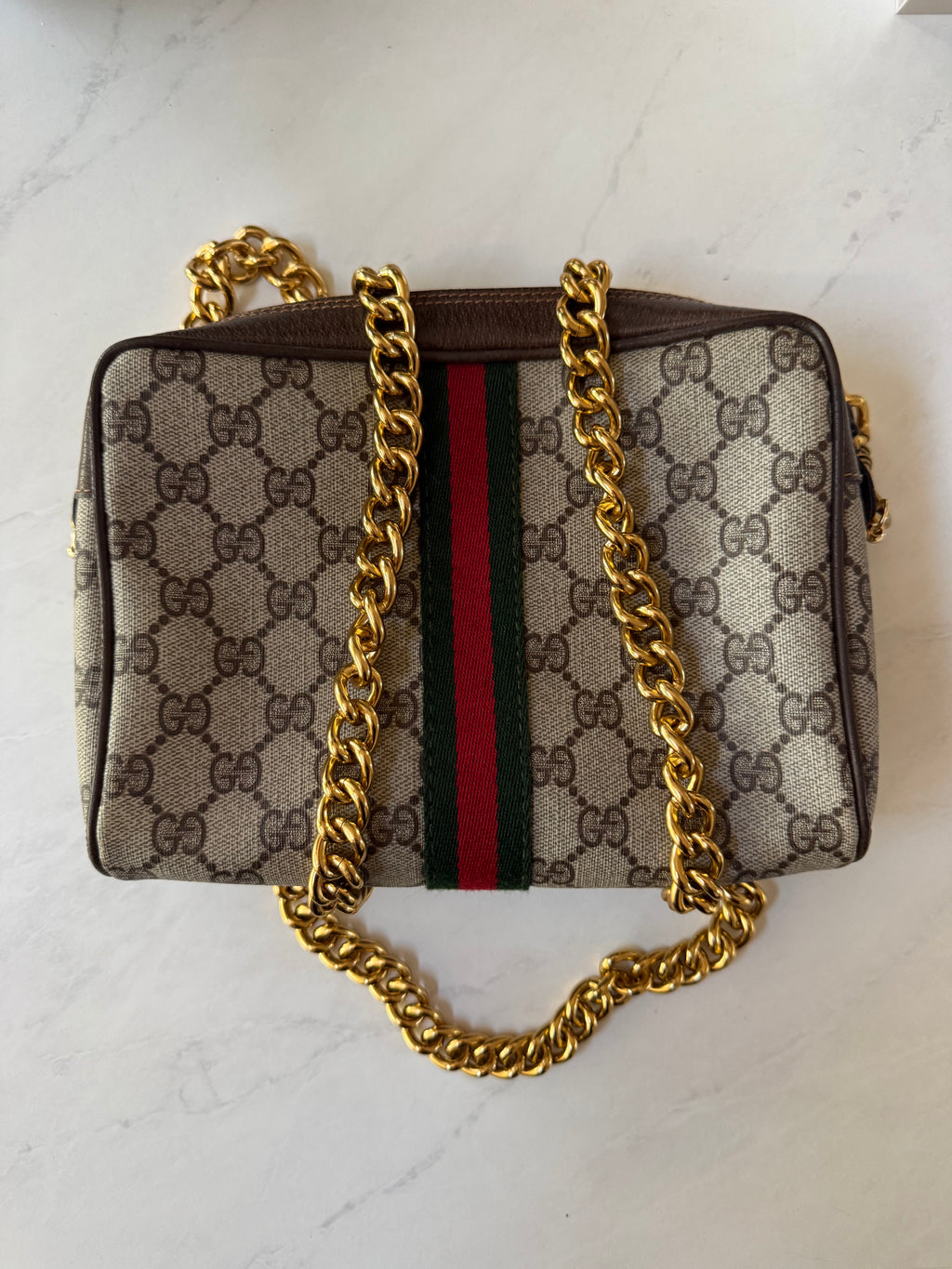 Gucci Supreme Web Sherry Line Clutch Bag w/ Chain