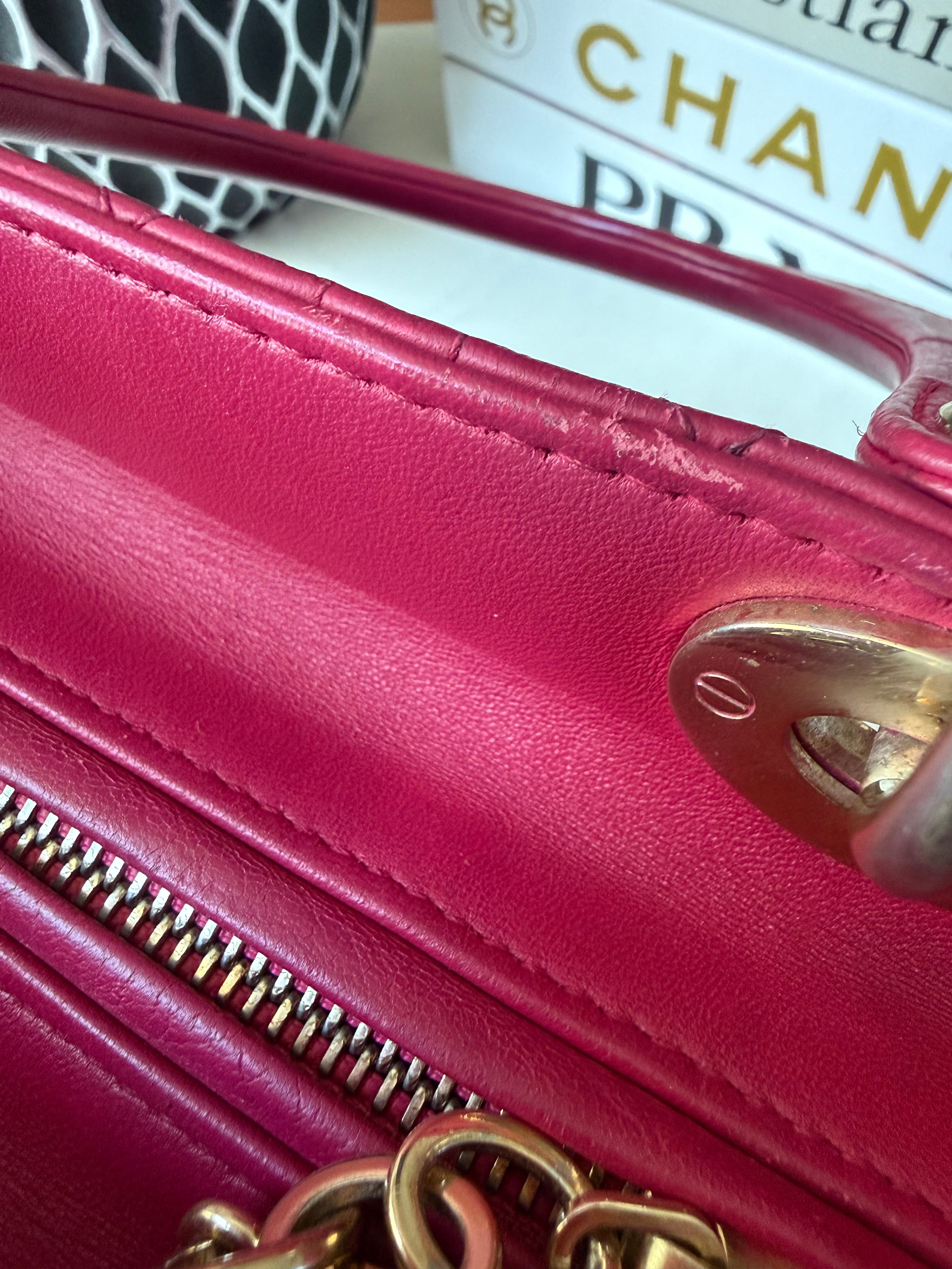 Preloved Christian Dior Lambskin Cannage Medium Lady Dior Fuchsia