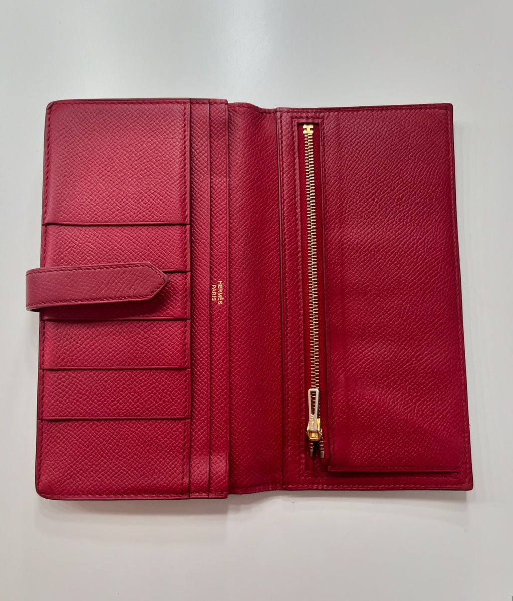 Hermes Bearn Red Long Bifold Wallet