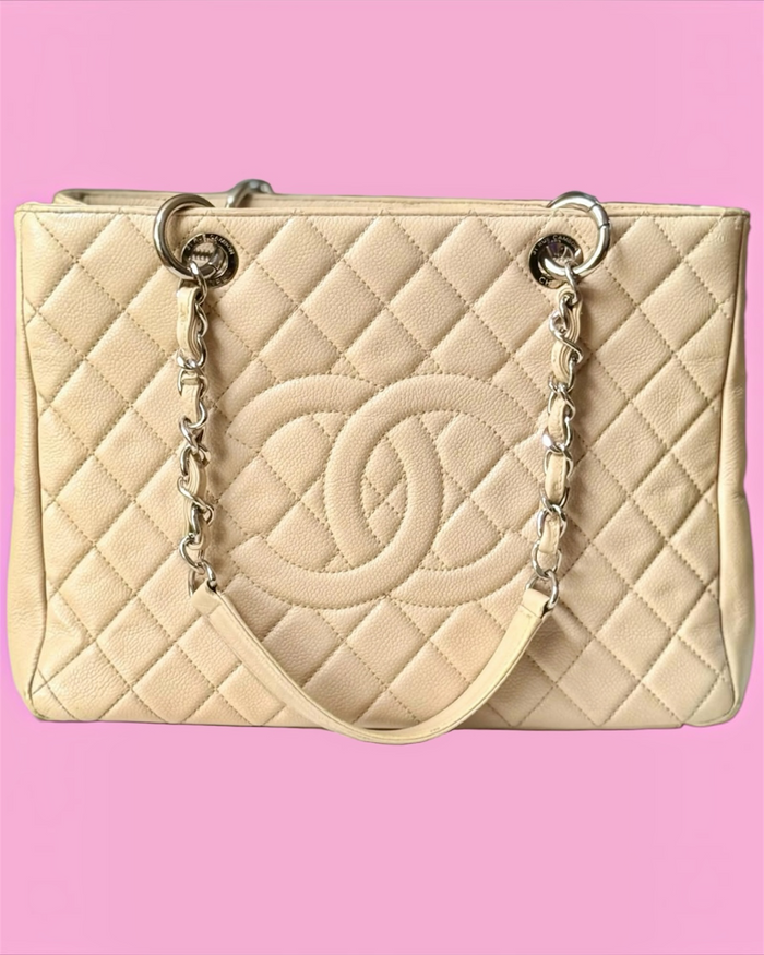 Chanel GST Beige Caviar Leather SHW