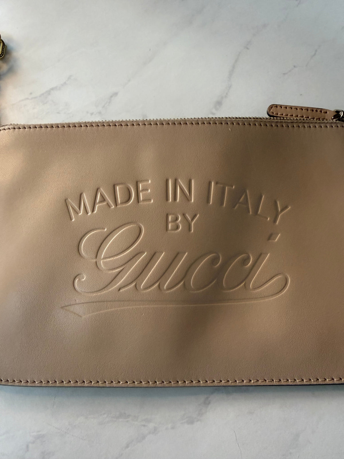 Preloved Tan Gucci Clutch w/ added Chain