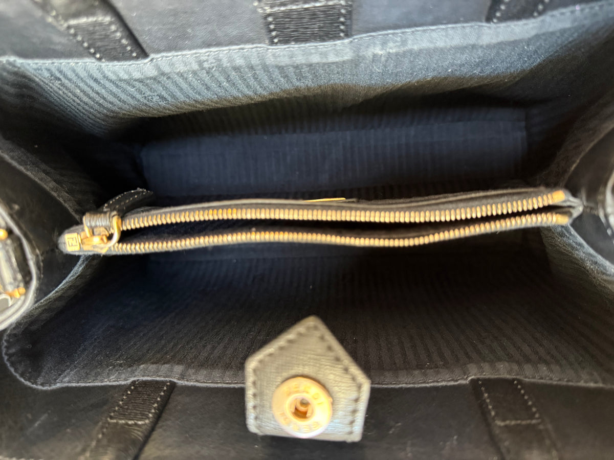 Fendi 2Jours Black Leather w/ Strap