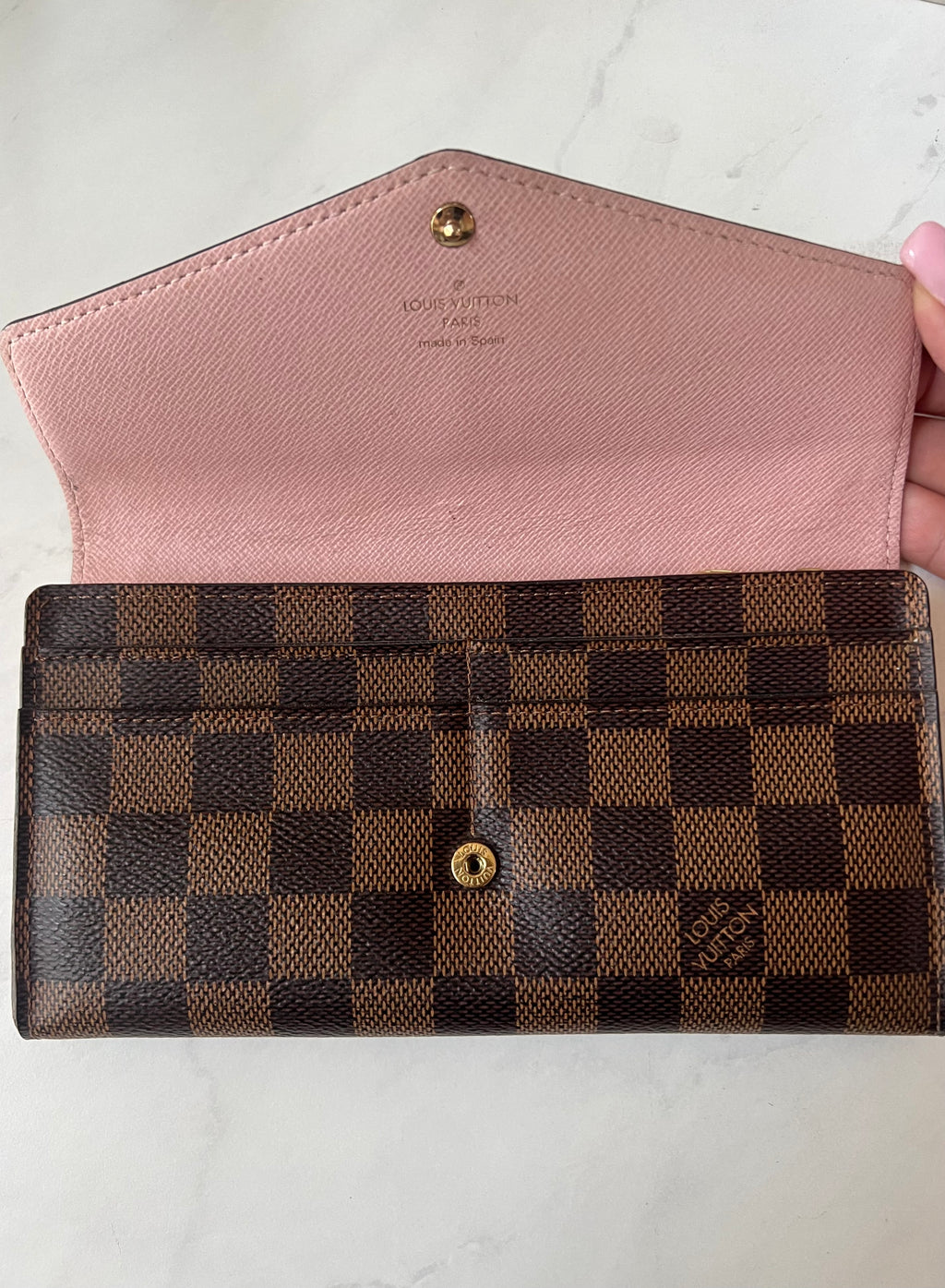 Louis Vuitton Ebene Damier Sarah Wallet (Rose Ballerine)
