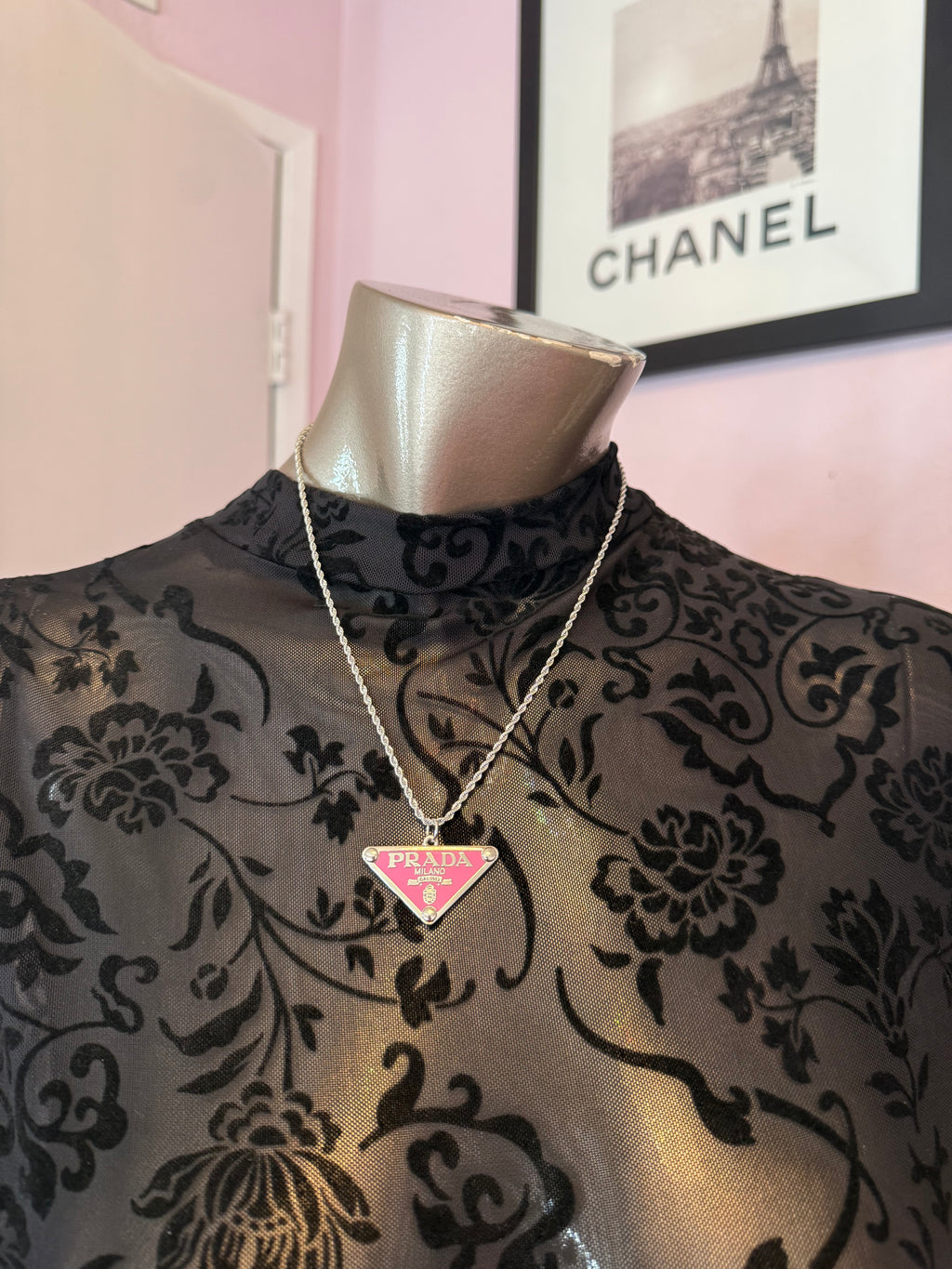 Upcycled Pink and Silver Prada Necklace