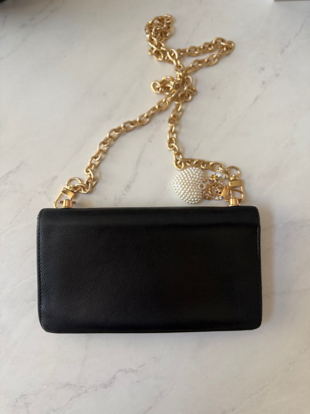 Black Chanel Calfskin Wallet w/ Chain