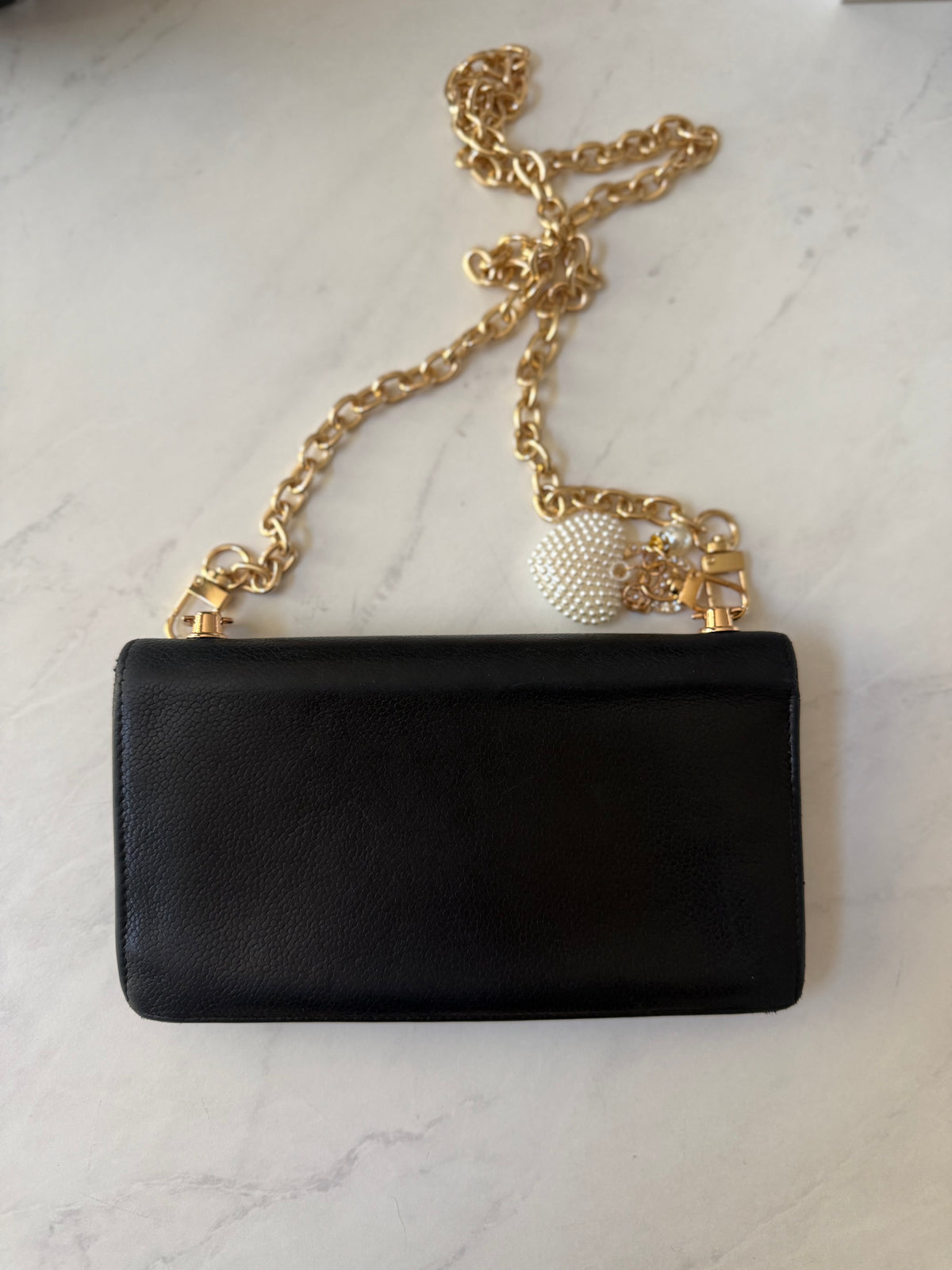 Black Chanel Calfskin Wallet w/ Chain