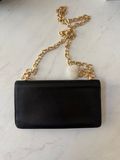 Black Chanel Calfskin Wallet w/ Chain