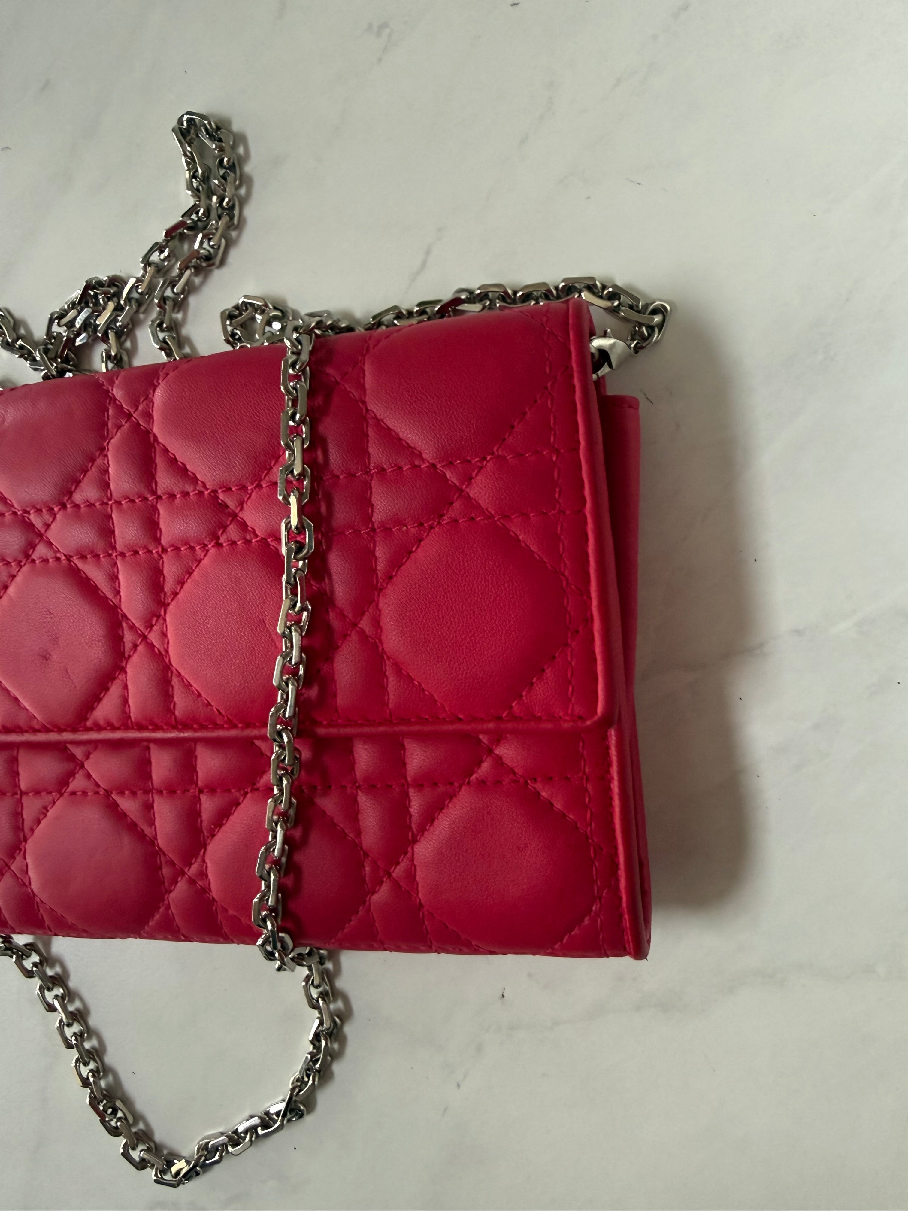 Pink Dior Cannage Wallet On Chain
