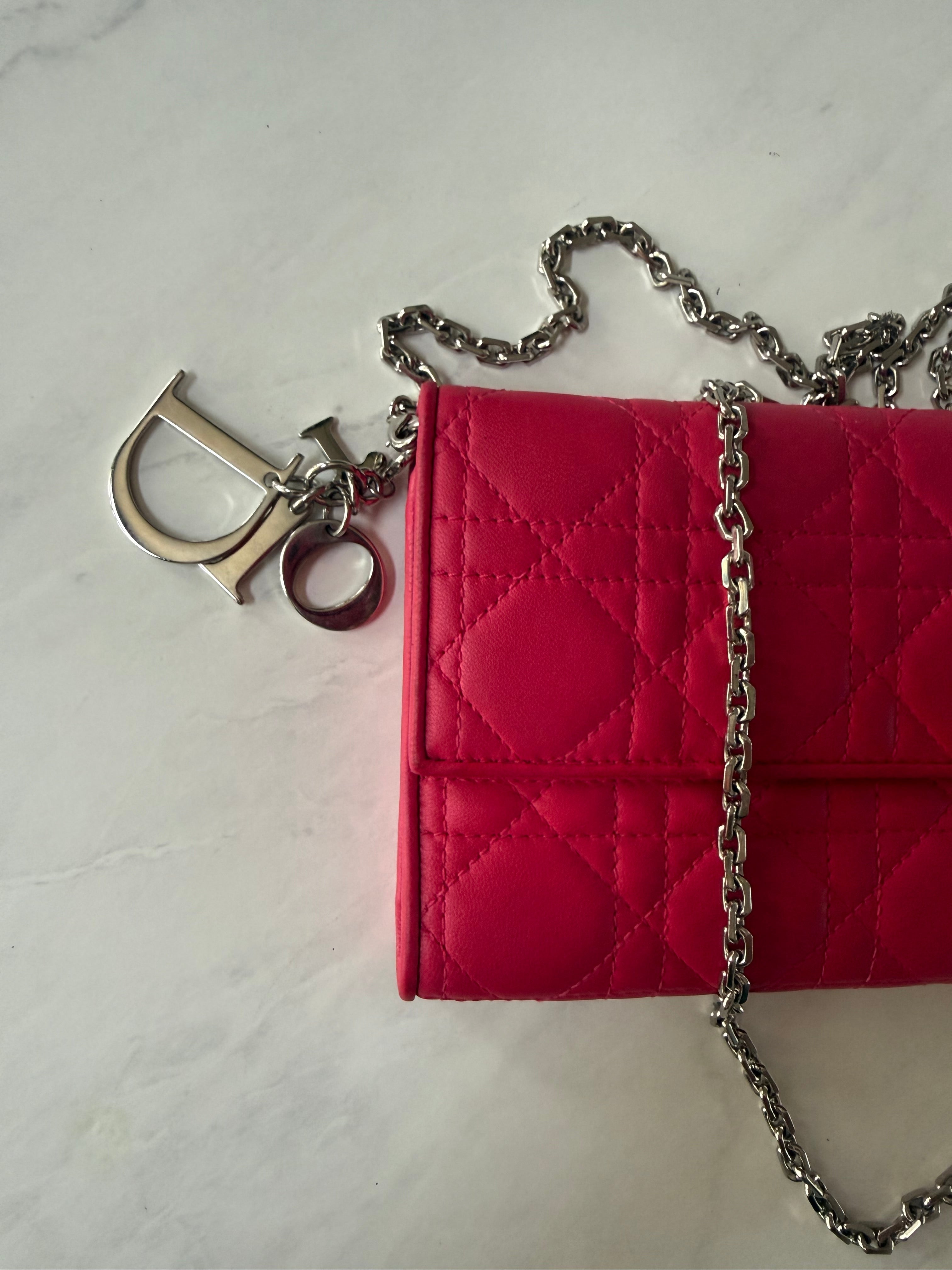 Pink Dior Cannage Wallet On Chain
