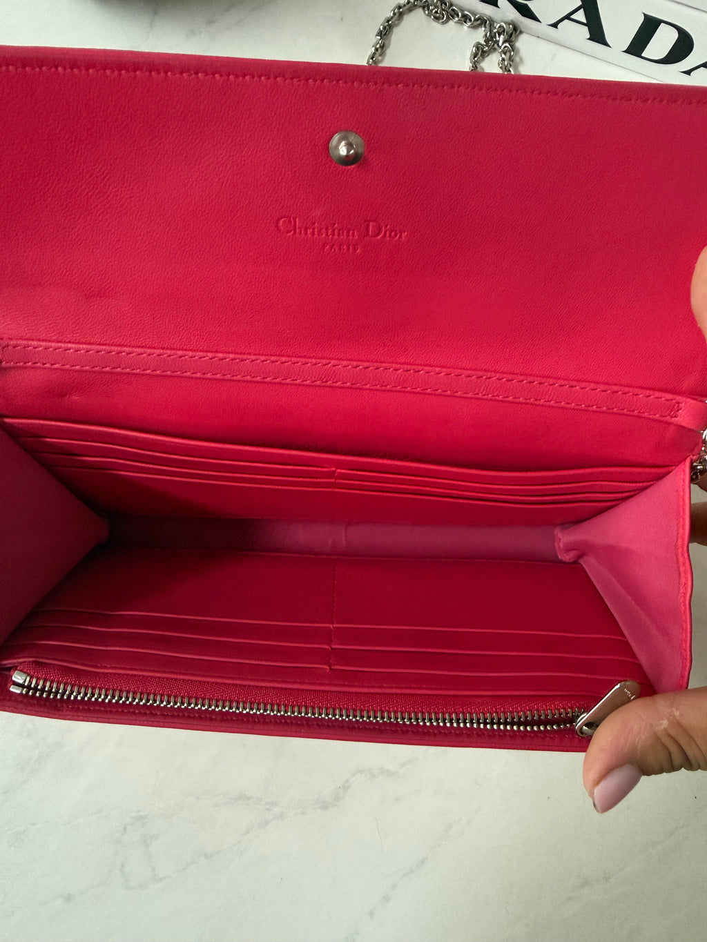 Pink Dior Cannage Wallet On Chain