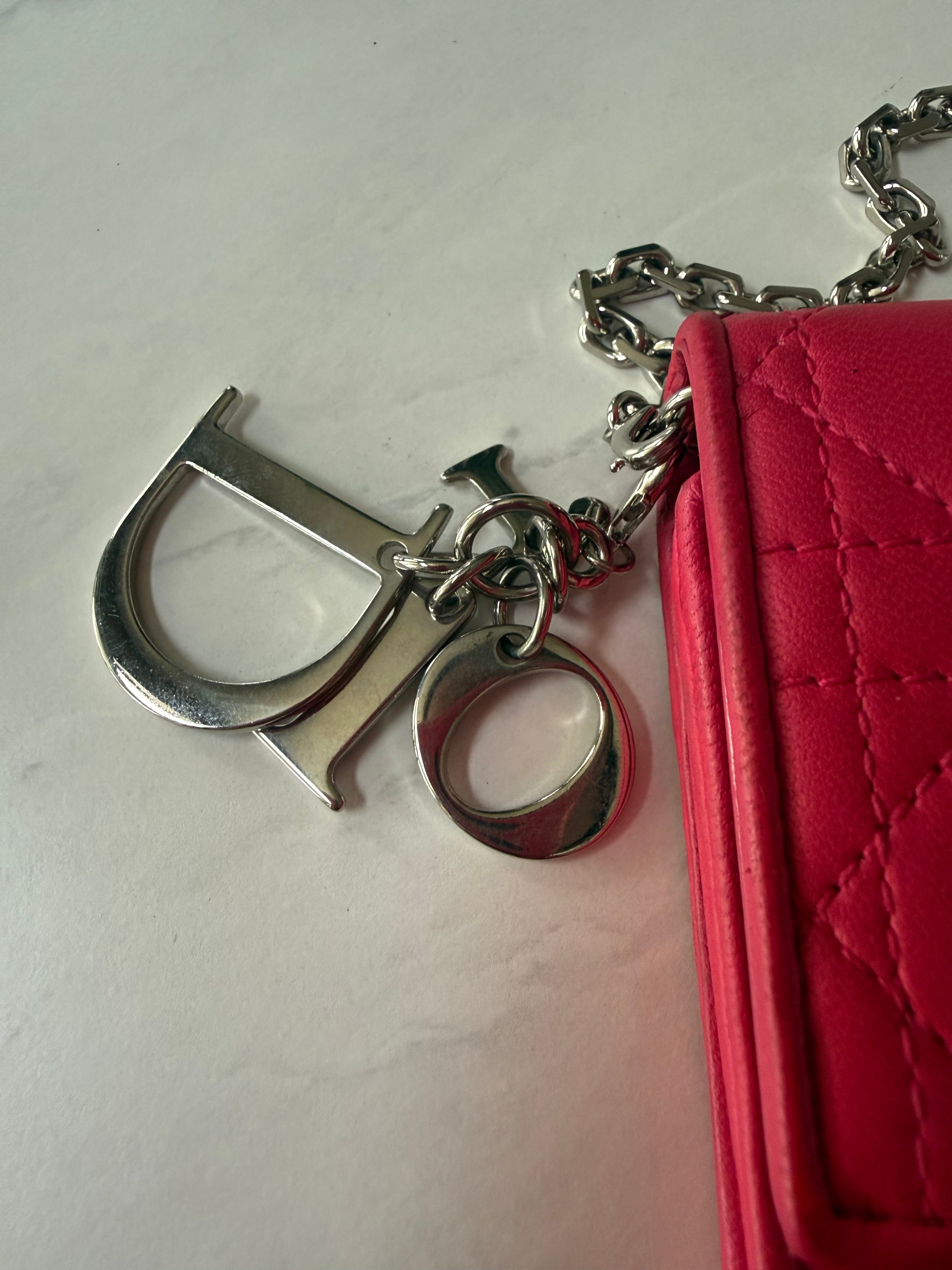 Pink Dior Cannage Wallet On Chain
