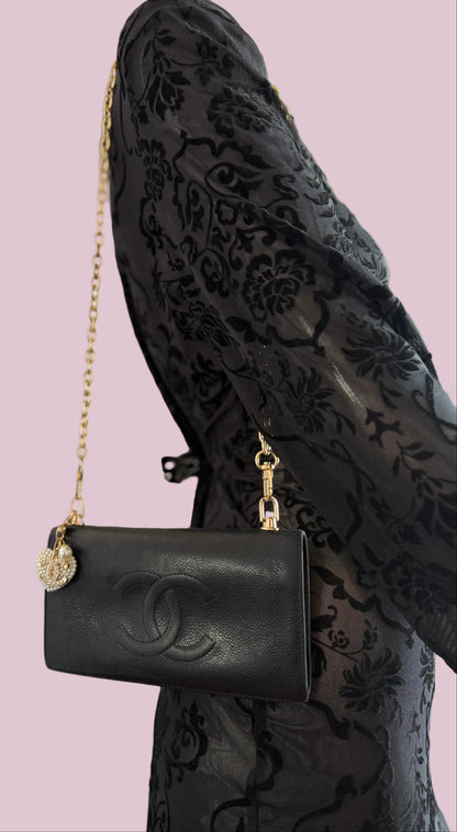 Black Chanel Calfskin Wallet w/ Chain