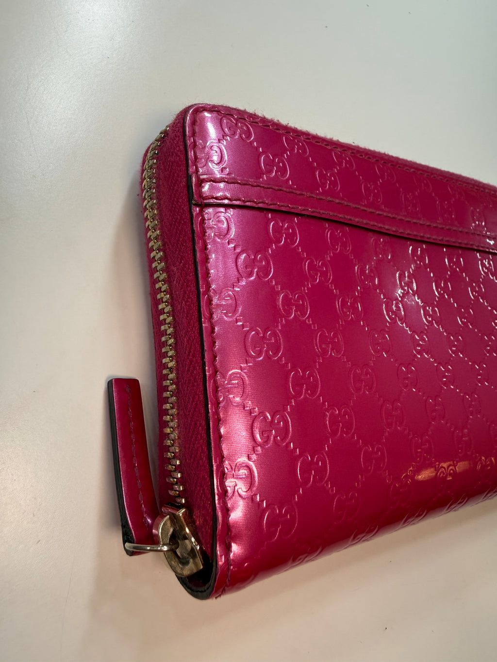 Pink Gucci Zip Wallet Micro Guccissima Patent Leather