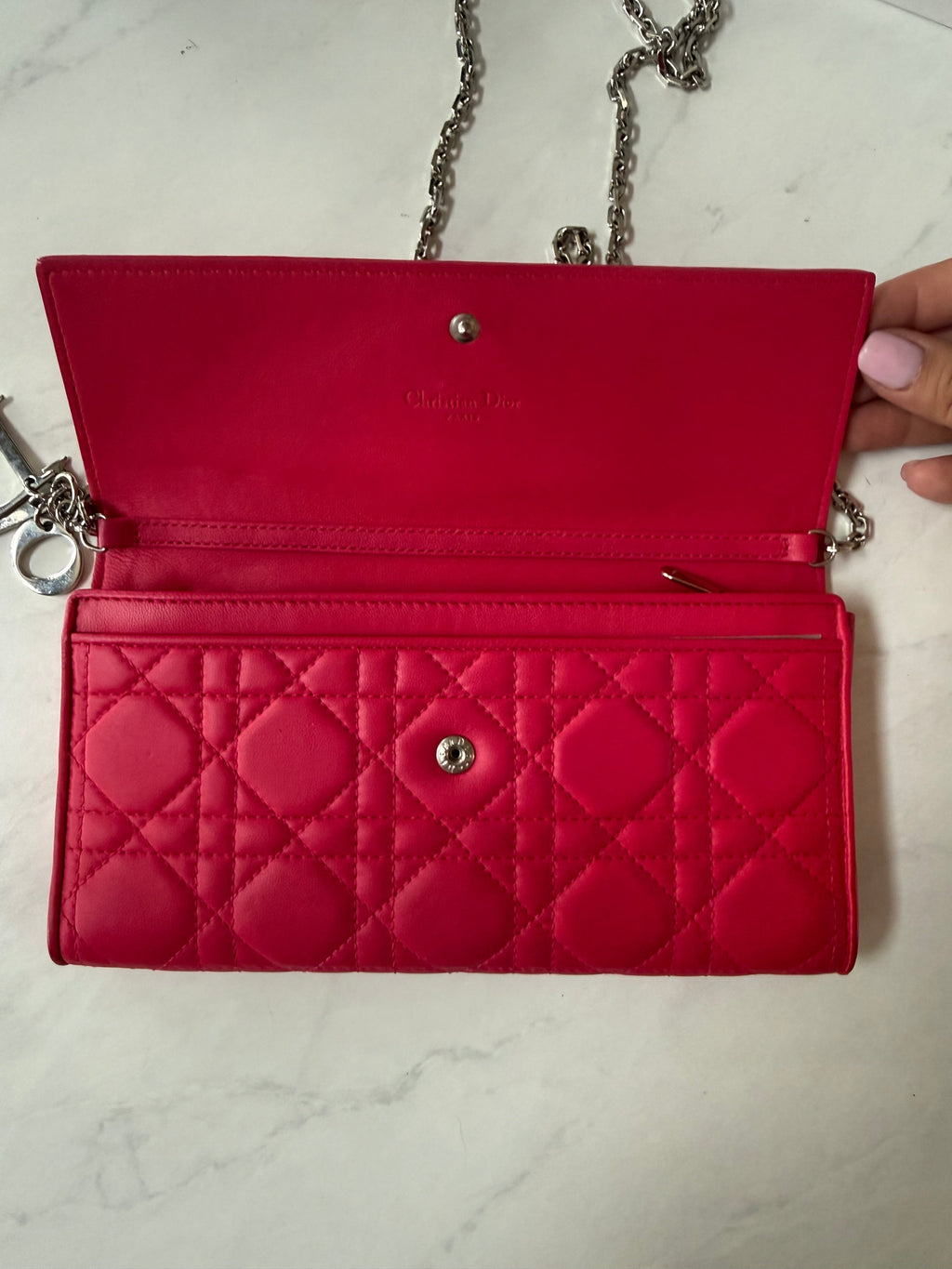 Pink Dior Cannage Wallet On Chain