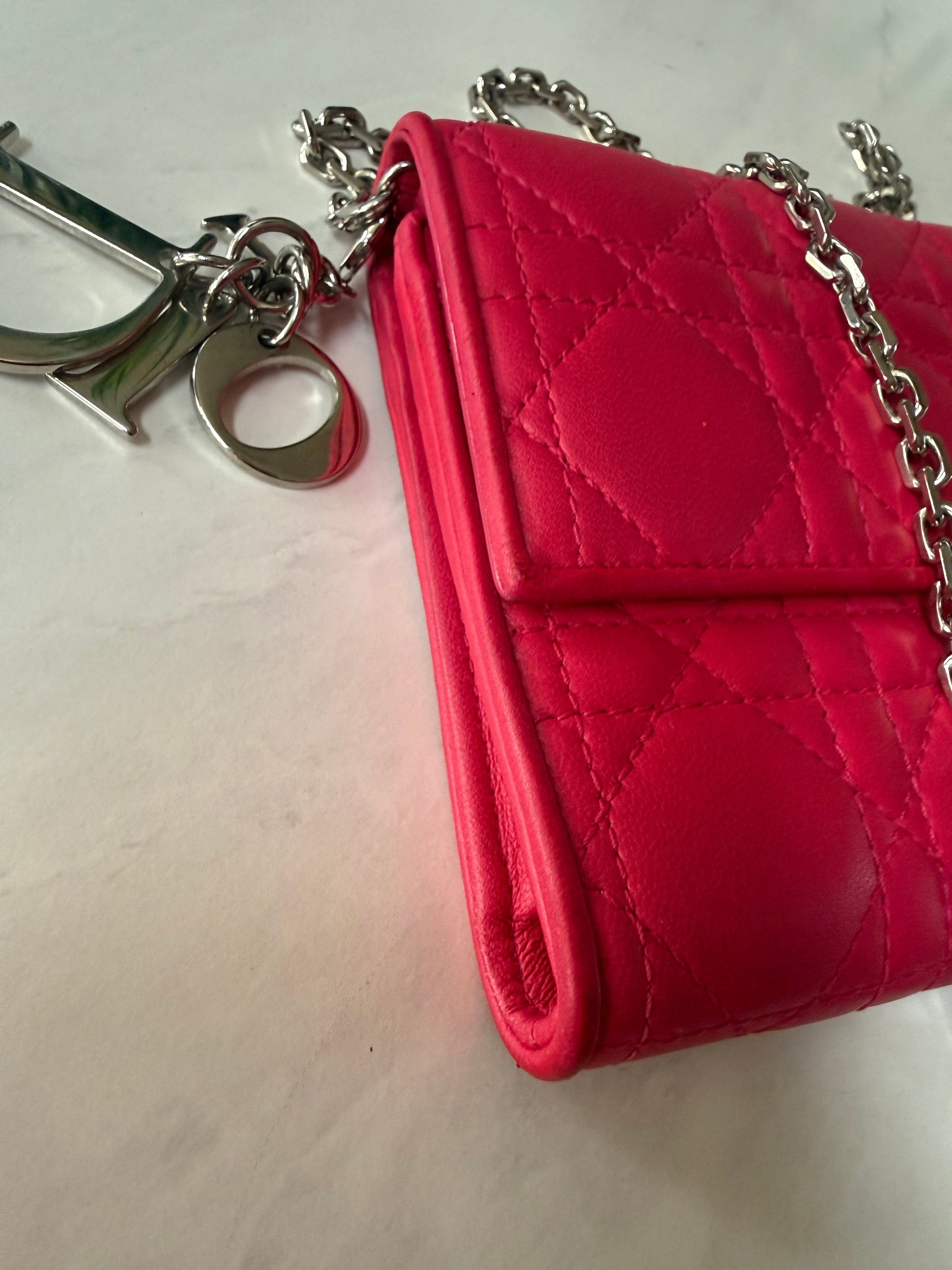 Pink Dior Cannage Wallet On Chain