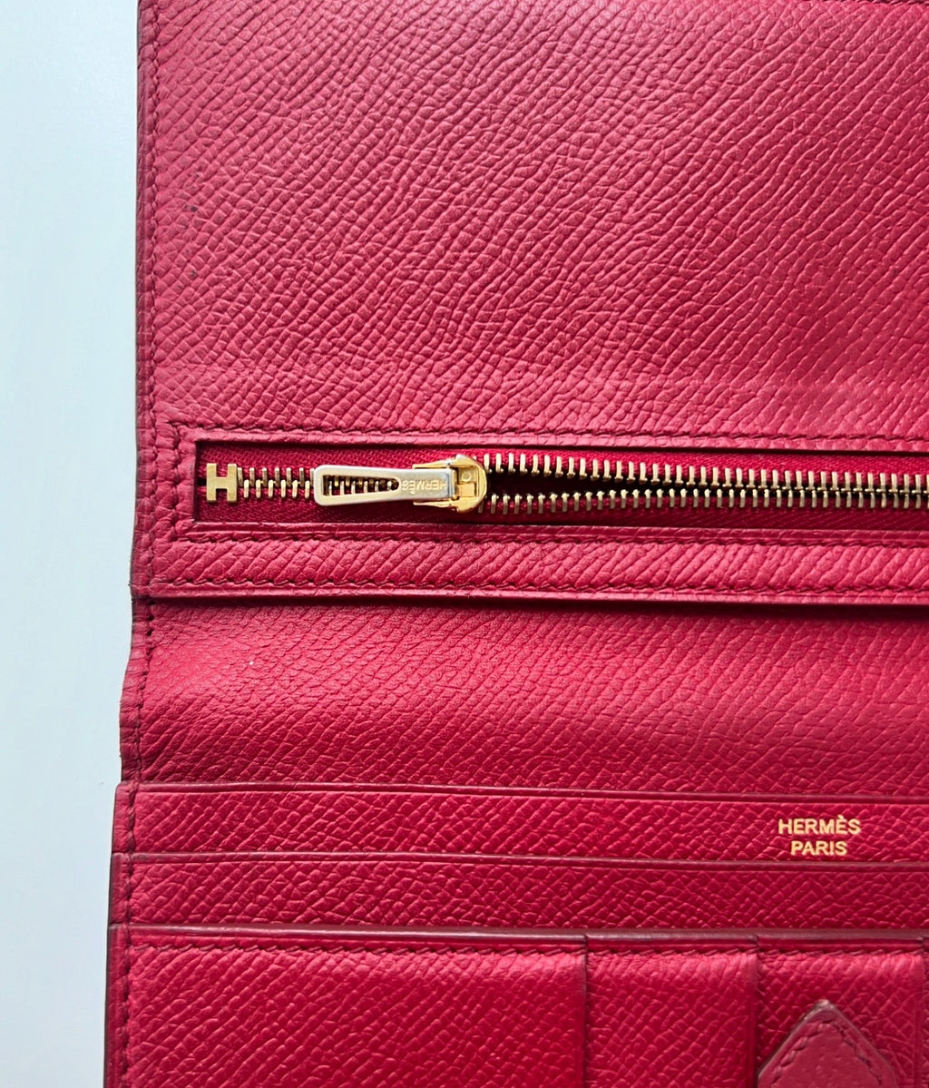 Hermes Bearn Red Long Bifold Wallet