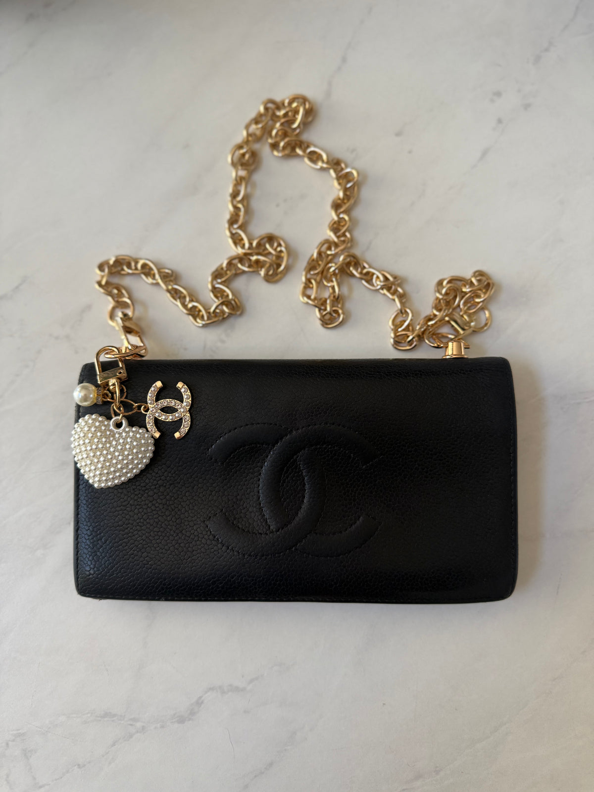 Black Chanel Calfskin Wallet w/ Chain