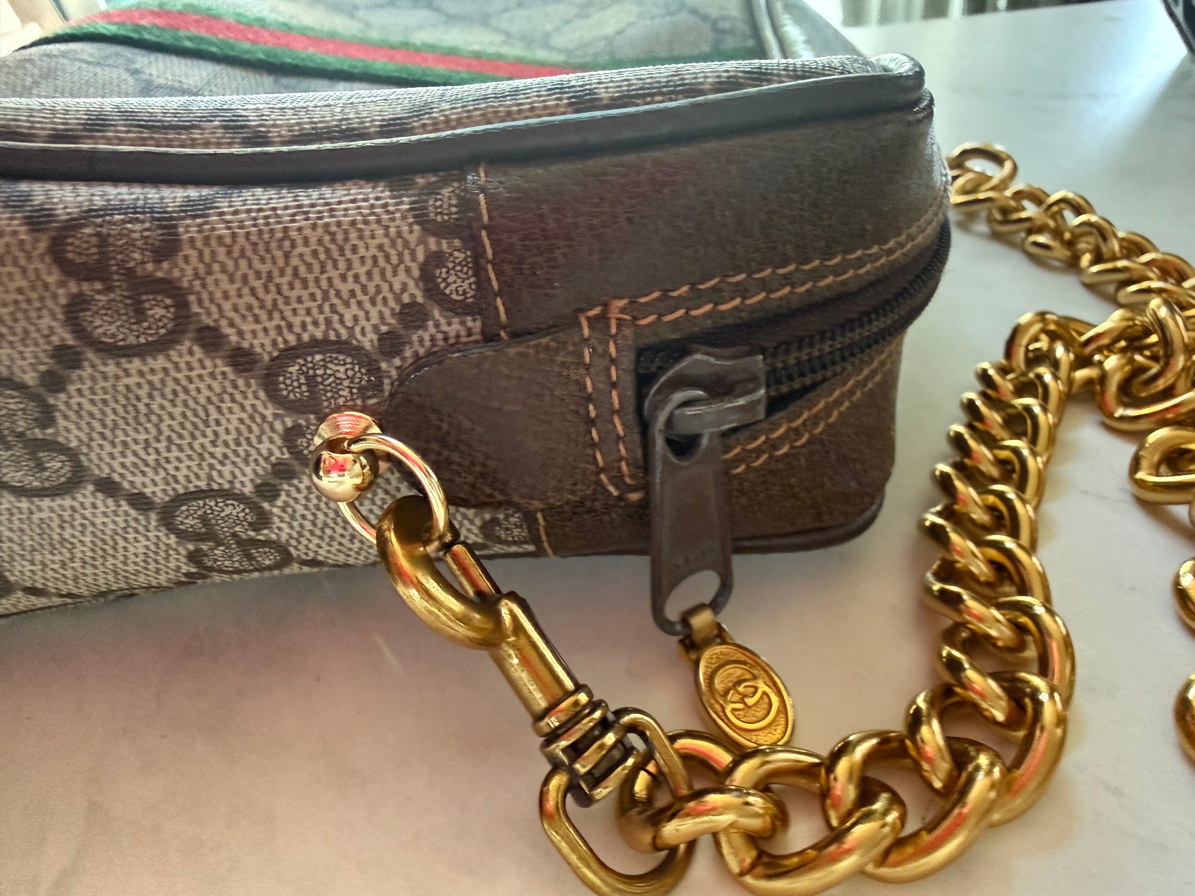 Gucci Supreme Web Sherry Line Clutch Bag w/ Chain