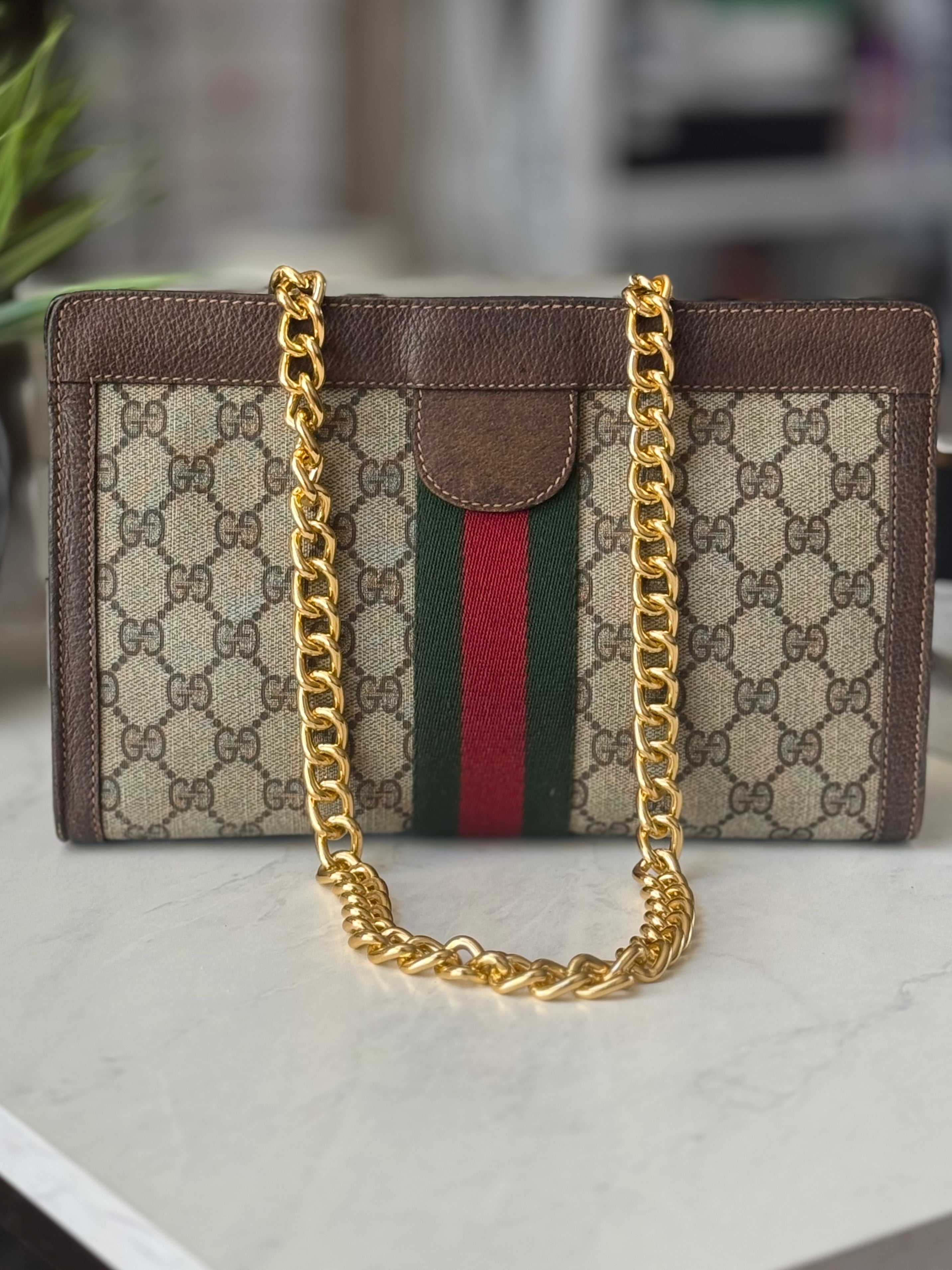 Preloved Large Gucci Ophidia Velcro Clutch w/ added Chain