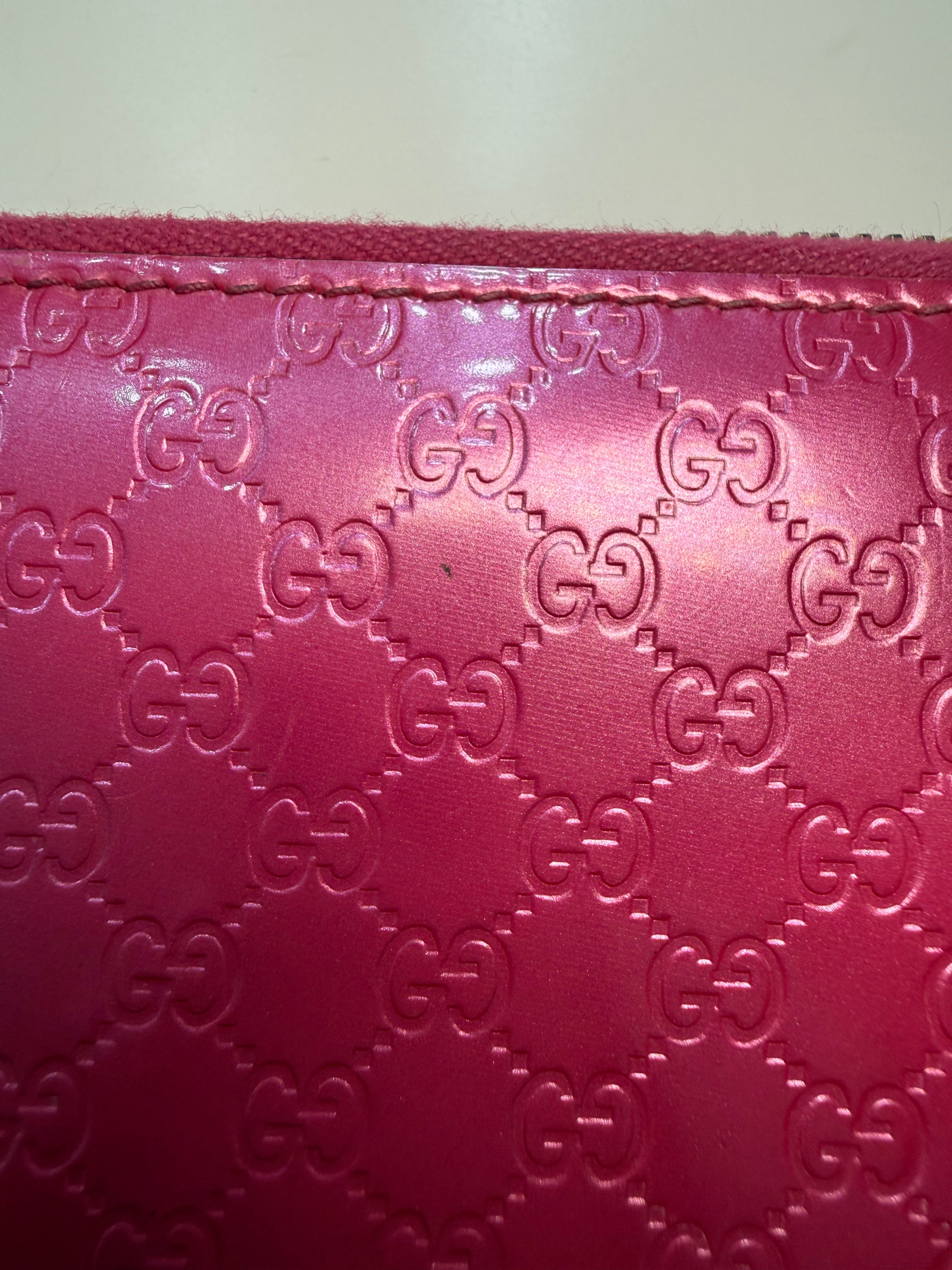 Pink Gucci Zip Wallet Micro Guccissima Patent Leather