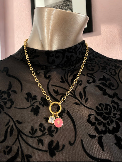 Repurposed LV Pink Charm Necklace