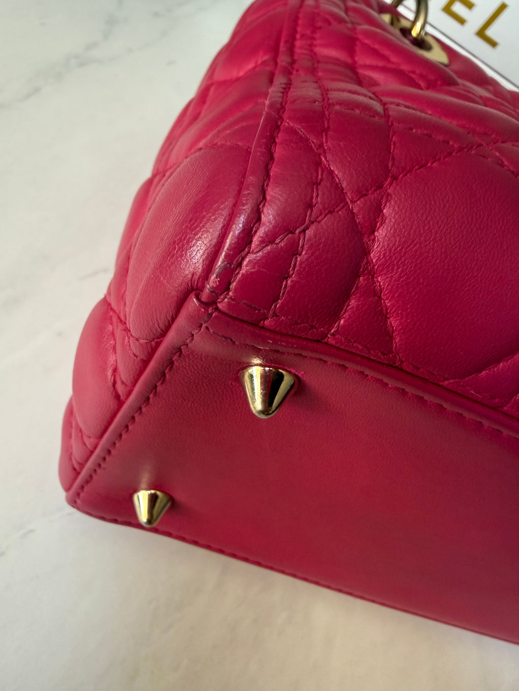 Preloved Christian Dior Lambskin Cannage Medium Lady Dior Fuchsia